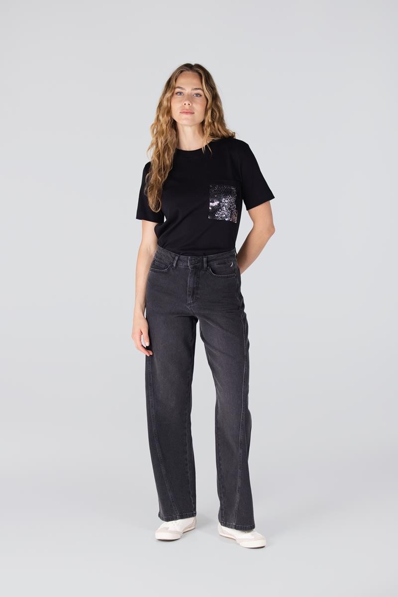 Evy wide leg jeans met glitter | Antraciet denim