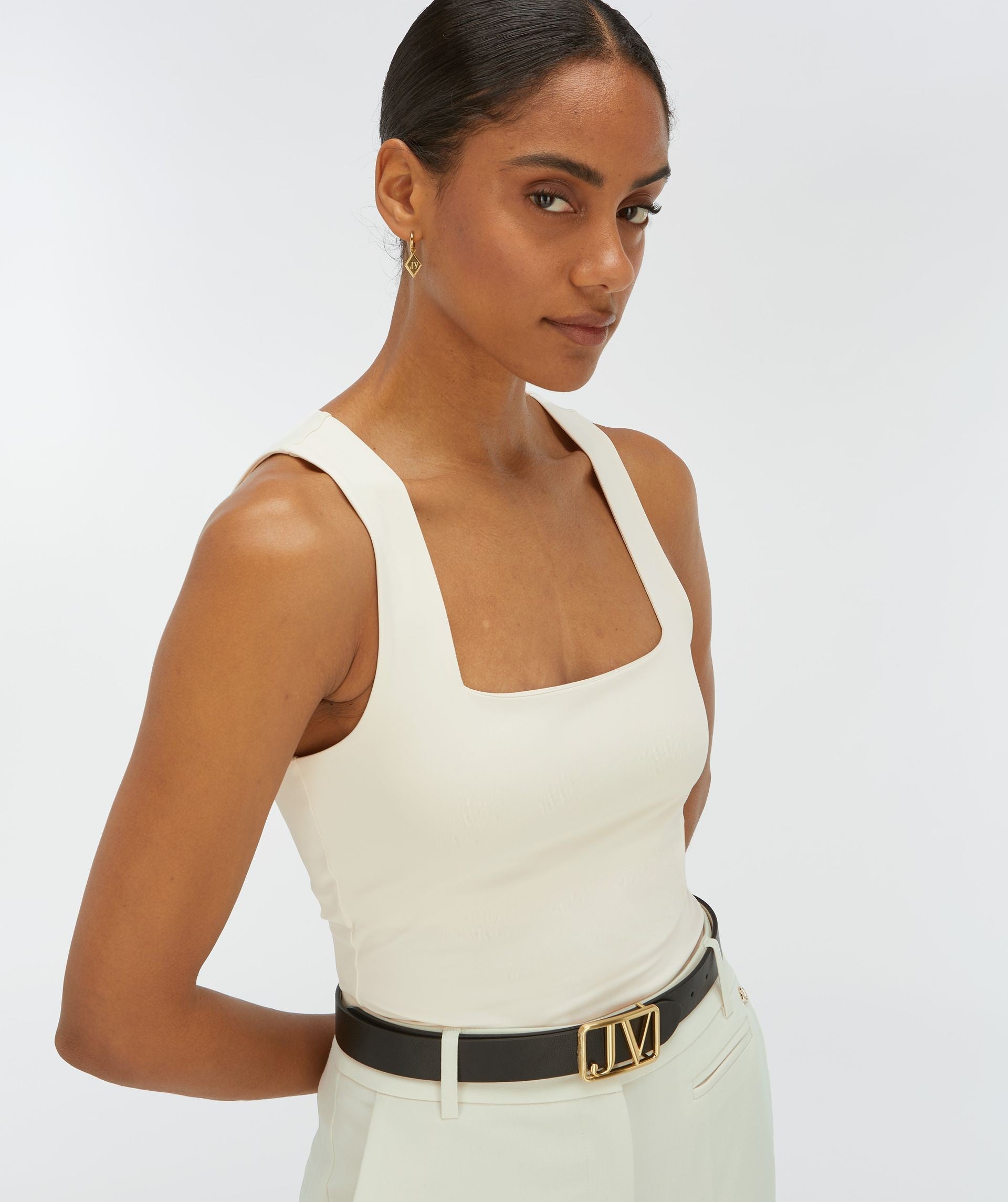 JV LINDE slim fit top - creme white