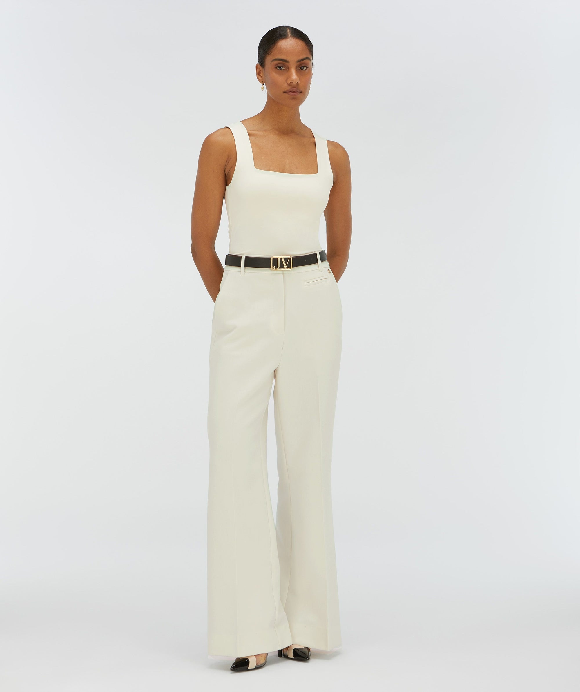JV LINDE slim fit top - creme white