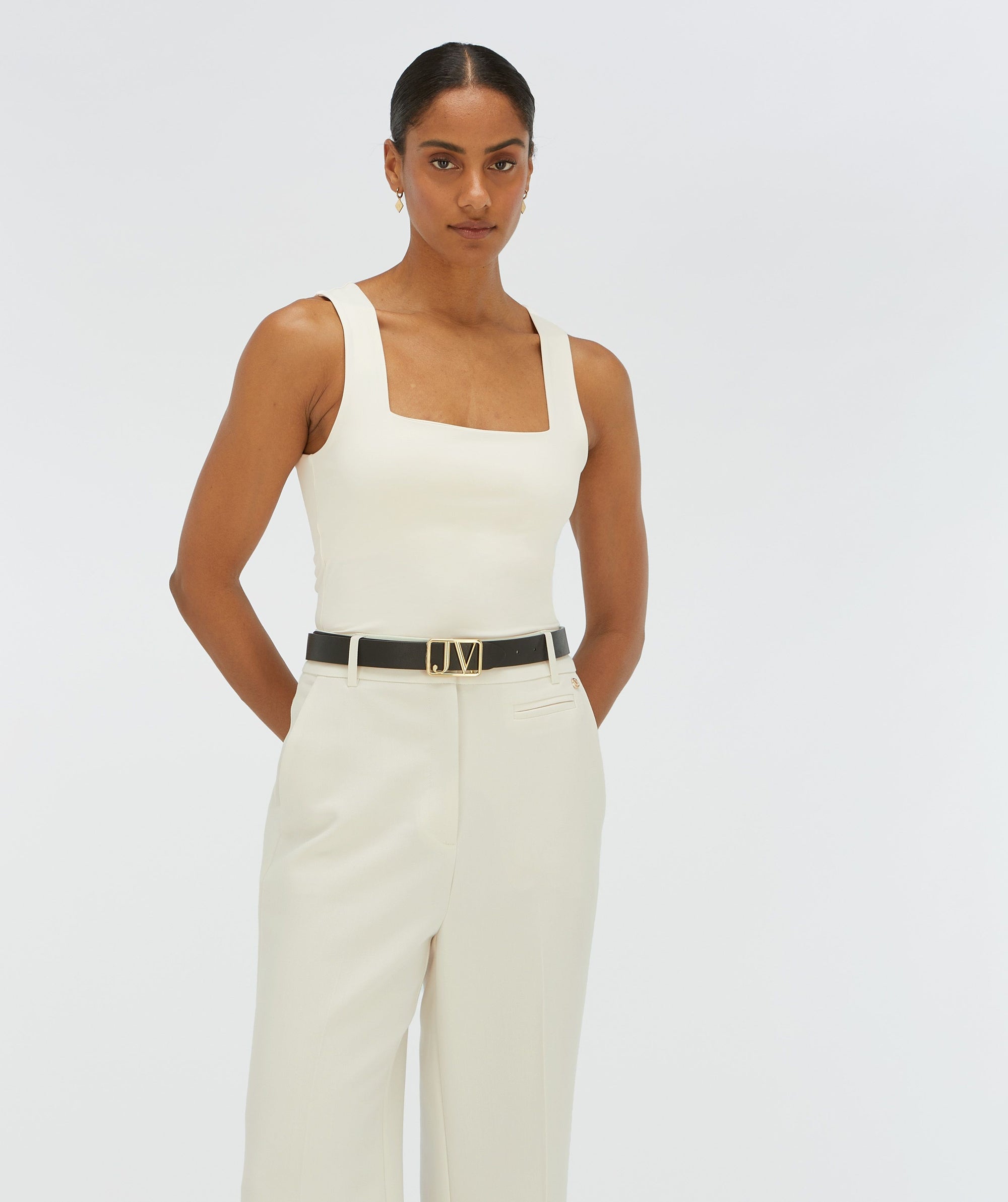 JV LINDE slim fit top - creme white