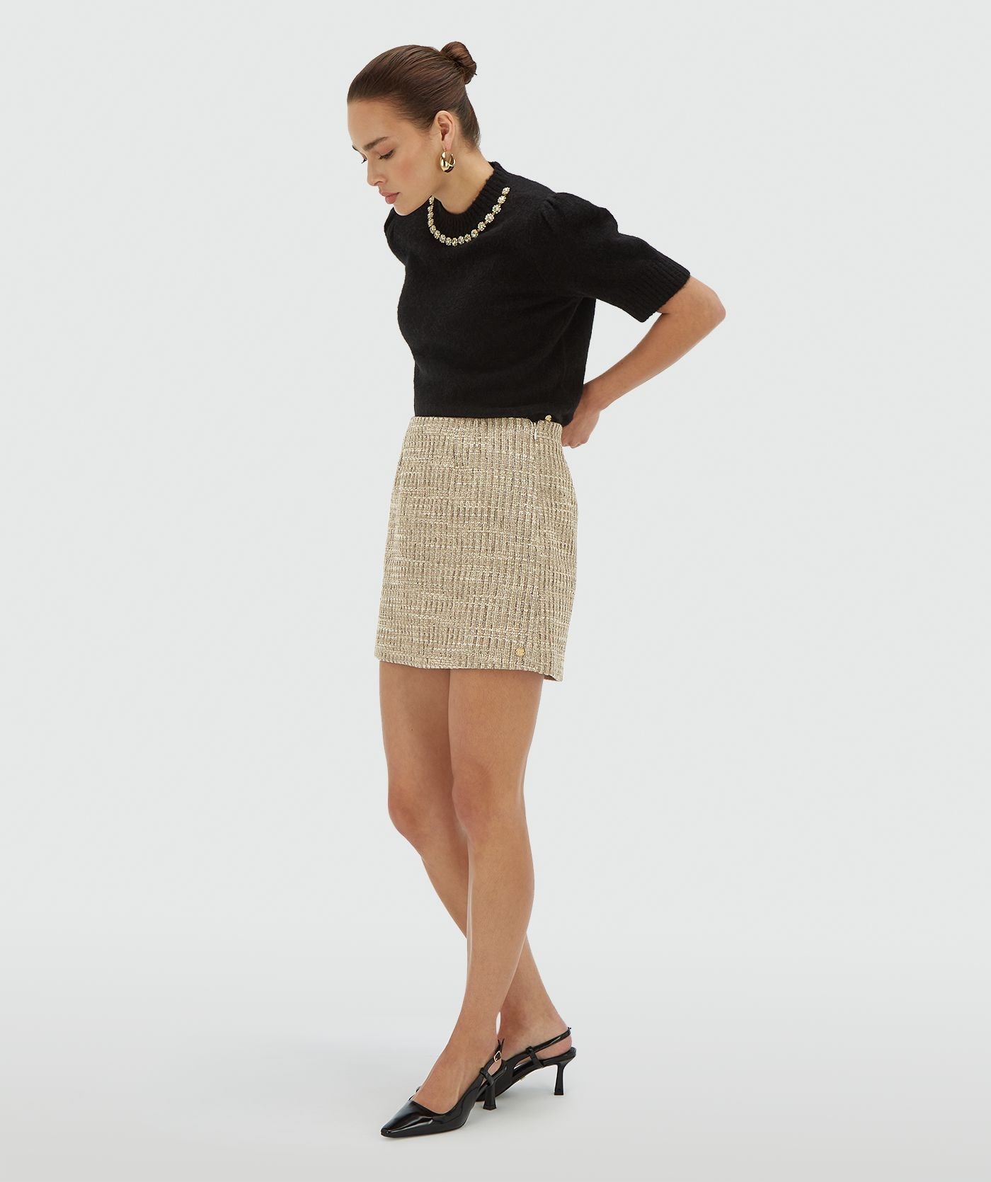 ETTA high waisted rok met lurex - light ecru