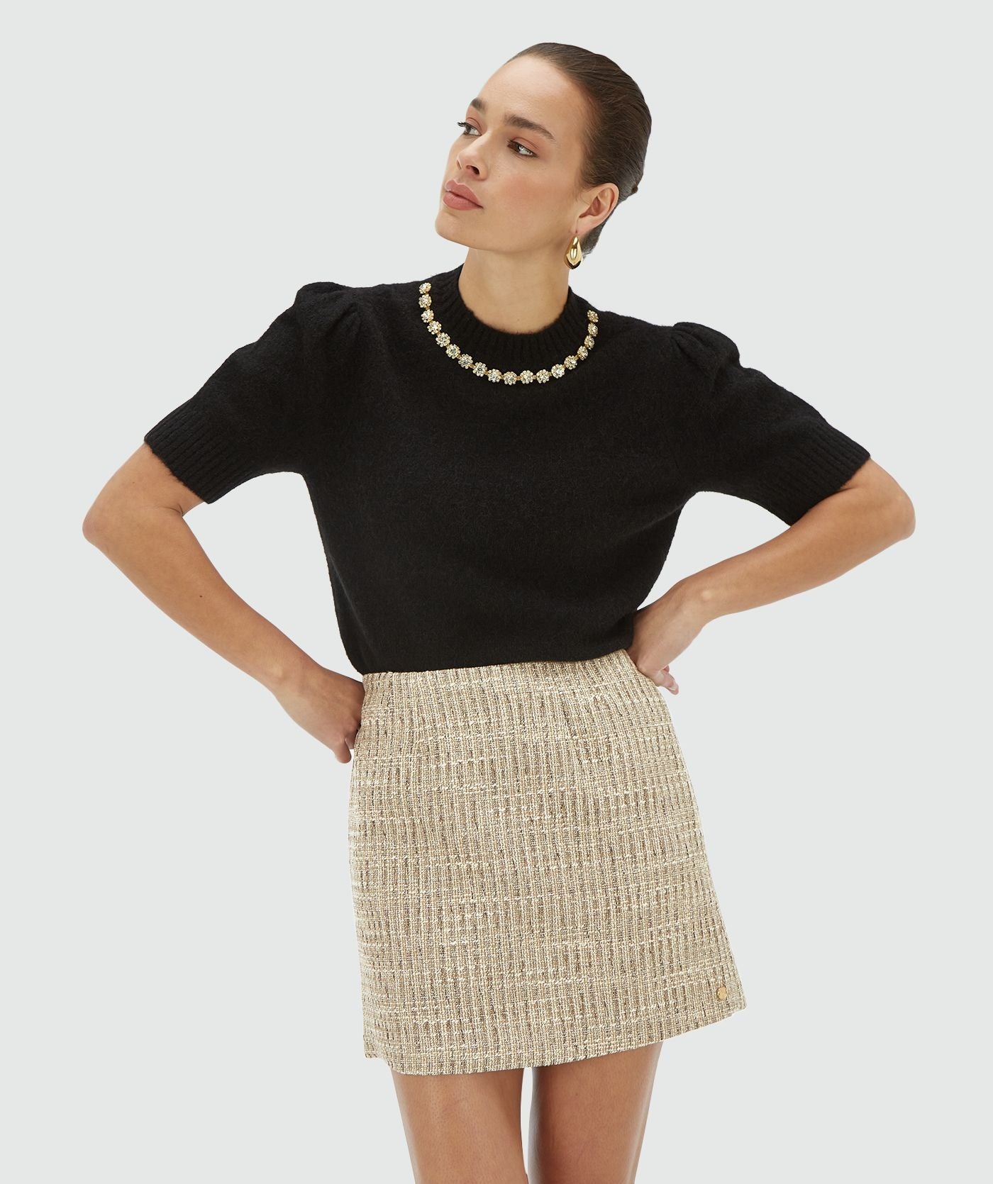 ETTA high waisted rok met lurex - light ecru