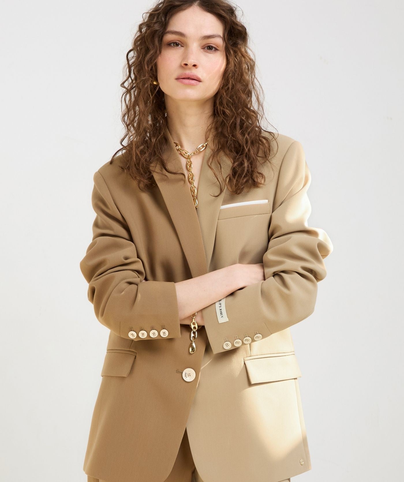 SUUS HOODIE oversized two-tone blazer - khaki light camel