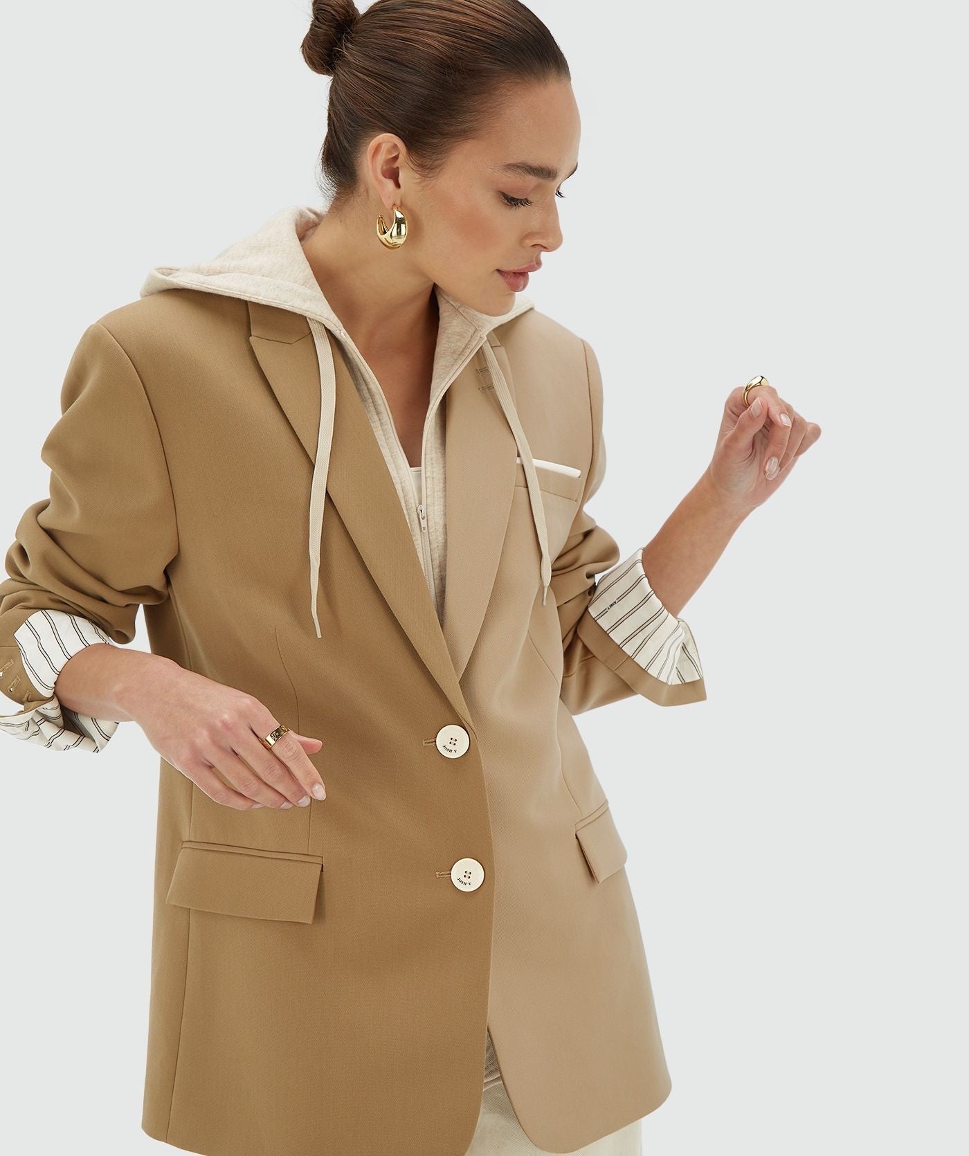 SUUS HOODIE oversized two-tone blazer - khaki light camel