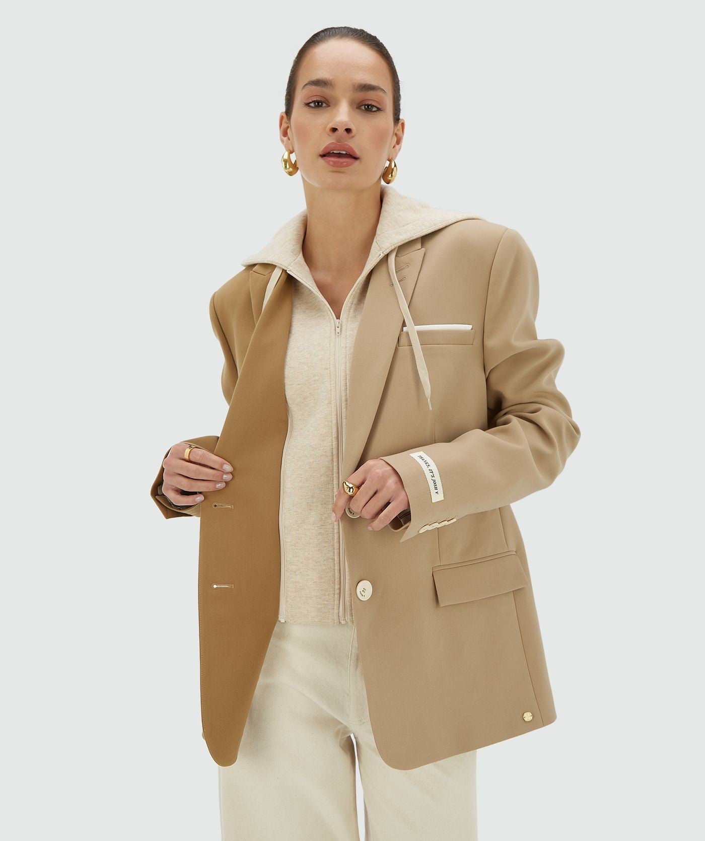 SUUS HOODIE oversized two-tone blazer - khaki light camel