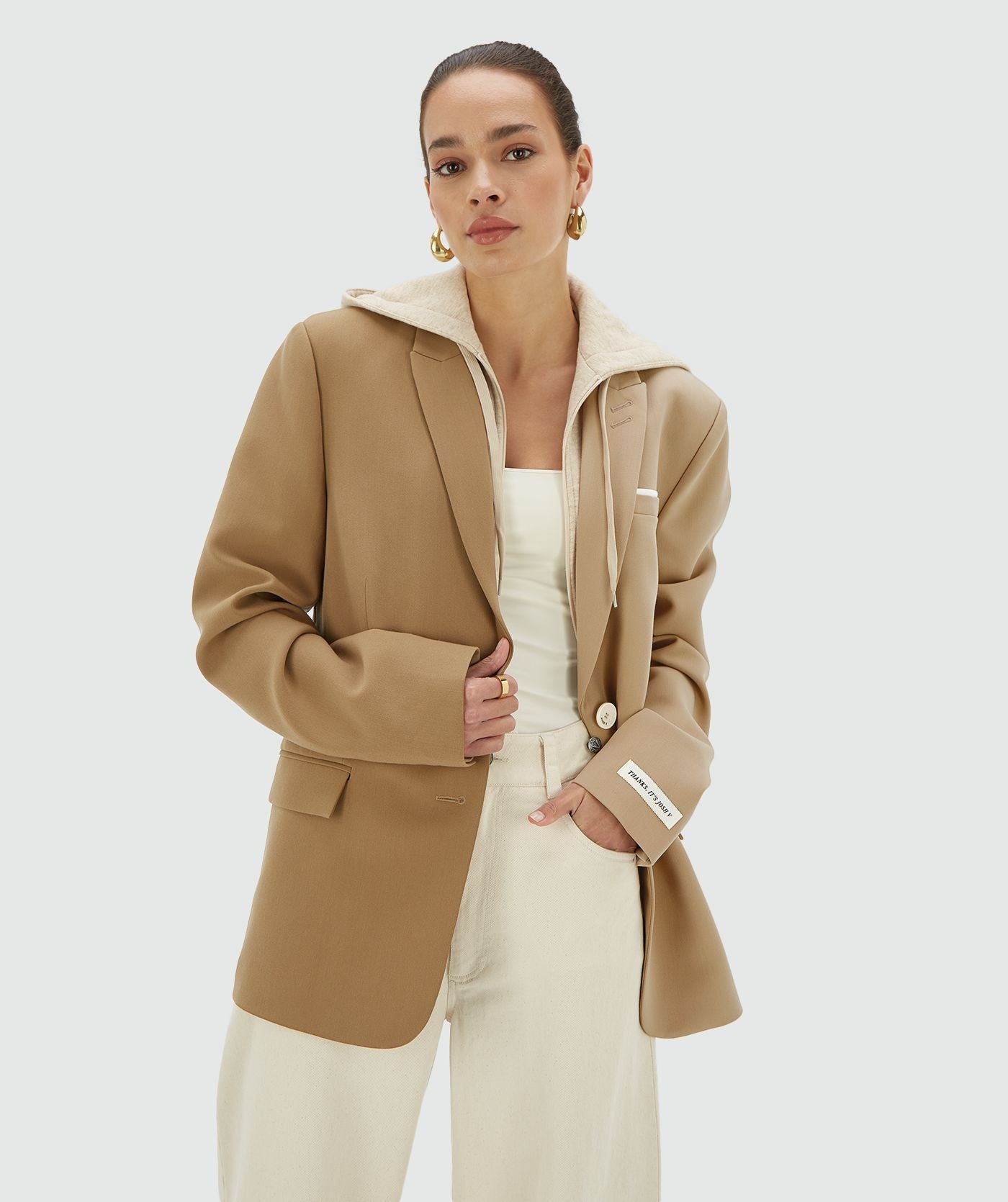 SUUS HOODIE oversized two-tone blazer - khaki light camel