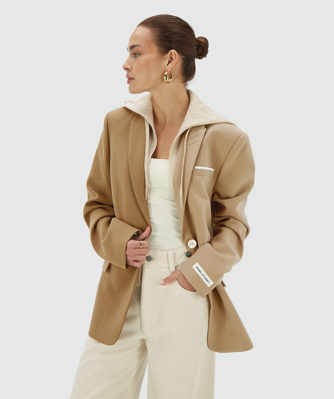 SUUS HOODIE oversized two-tone blazer - khaki light camel