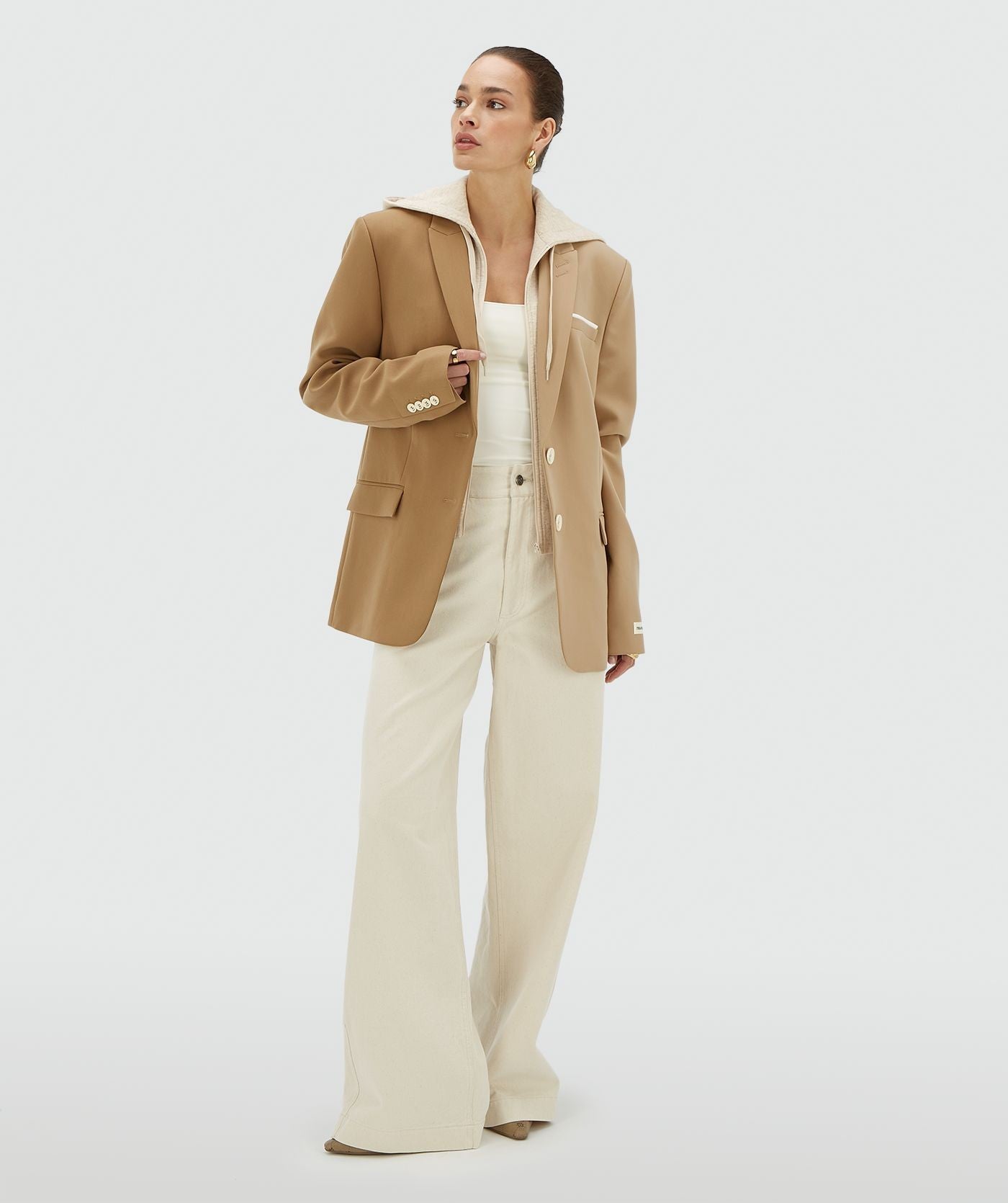 SUUS HOODIE oversized two-tone blazer - khaki light camel