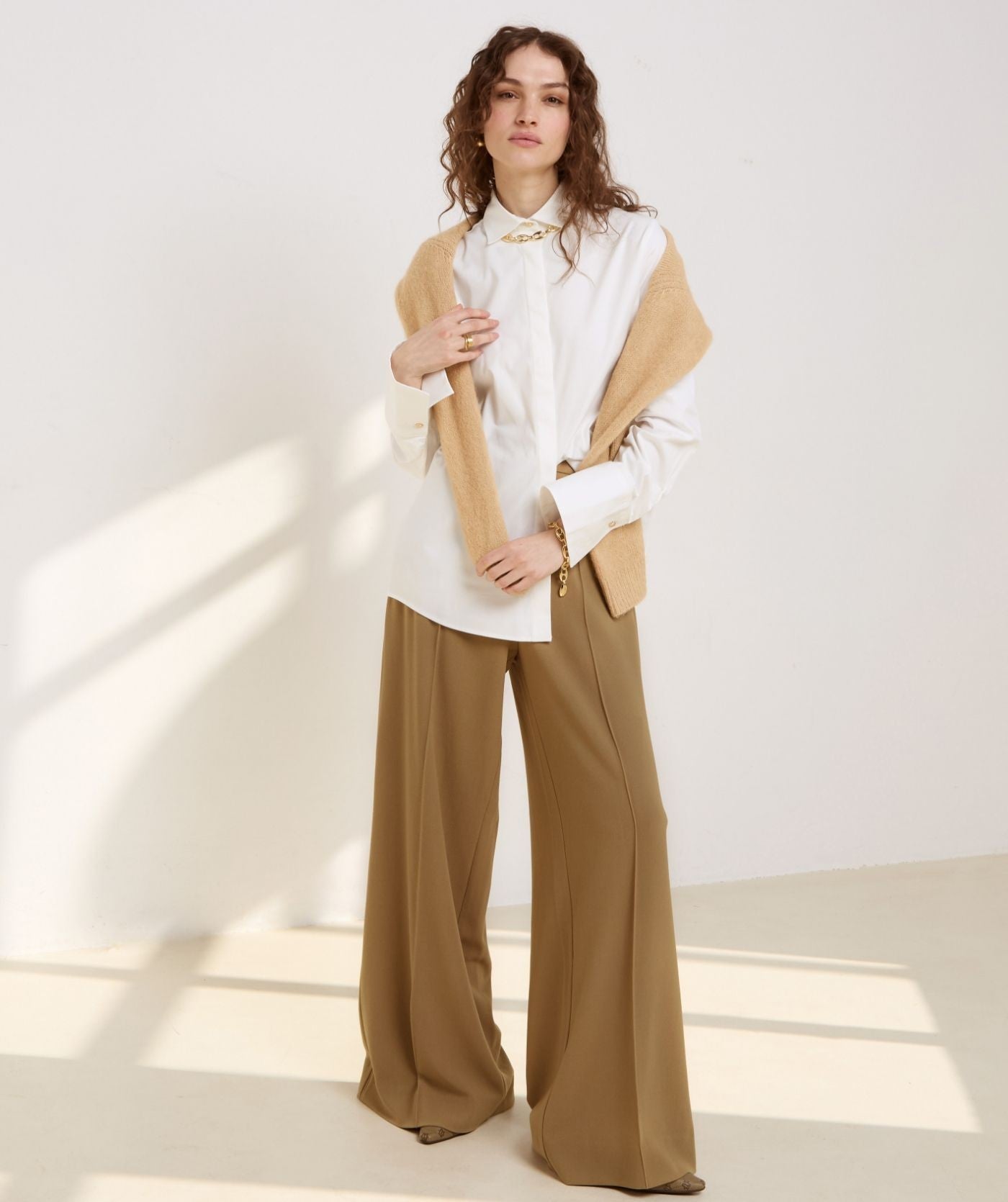 NELLIE high waisted wide leg pantalon - khaki