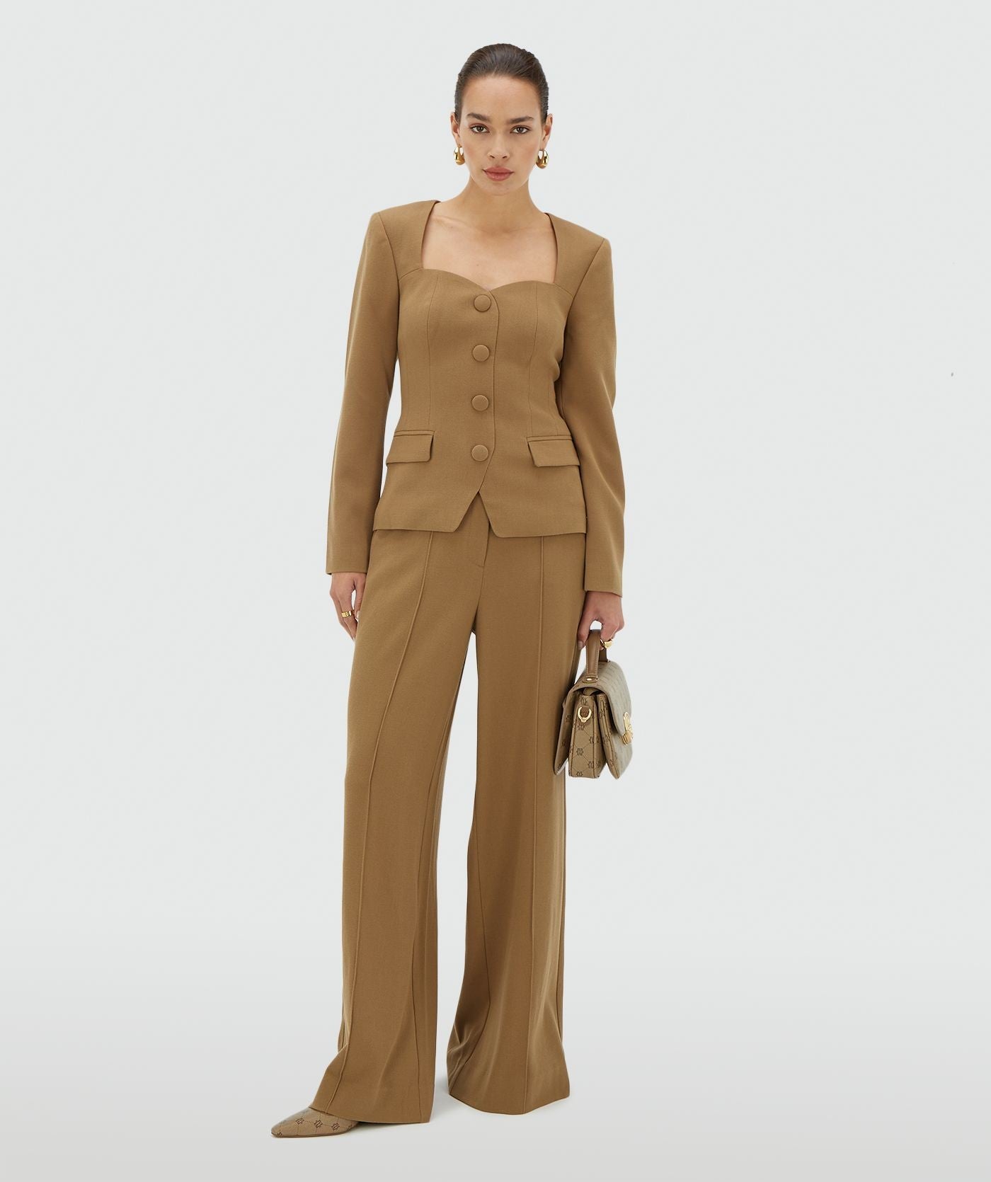NELLIE high waisted wide leg pantalon - khaki