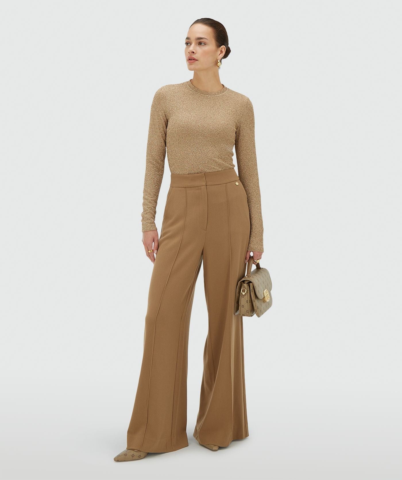 NELLIE high waisted wide leg pantalon - khaki