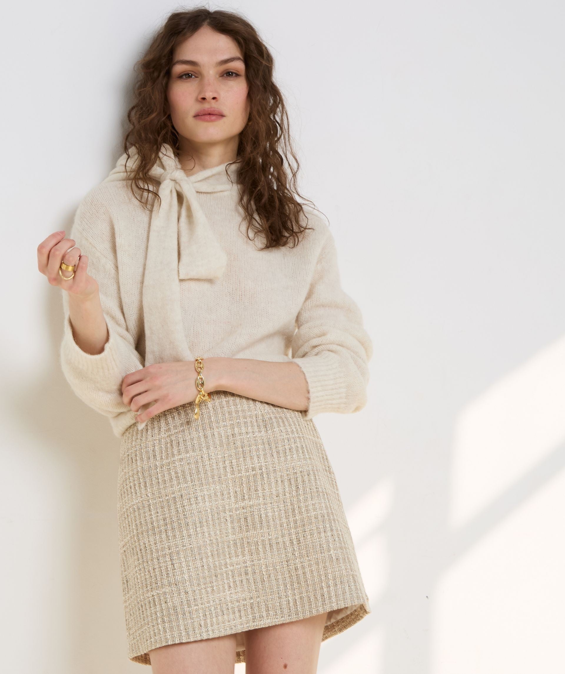 PEMMA regular fit trui met merinowol - ecru melange