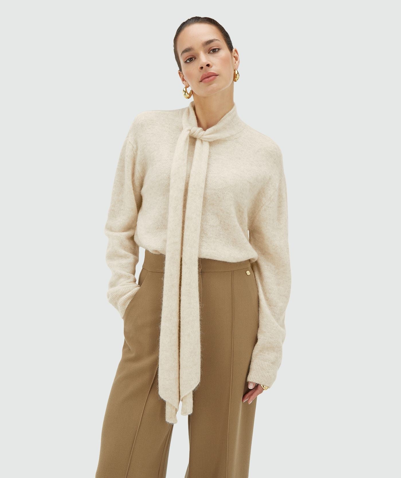 PEMMA regular fit trui met merinowol - ecru melange