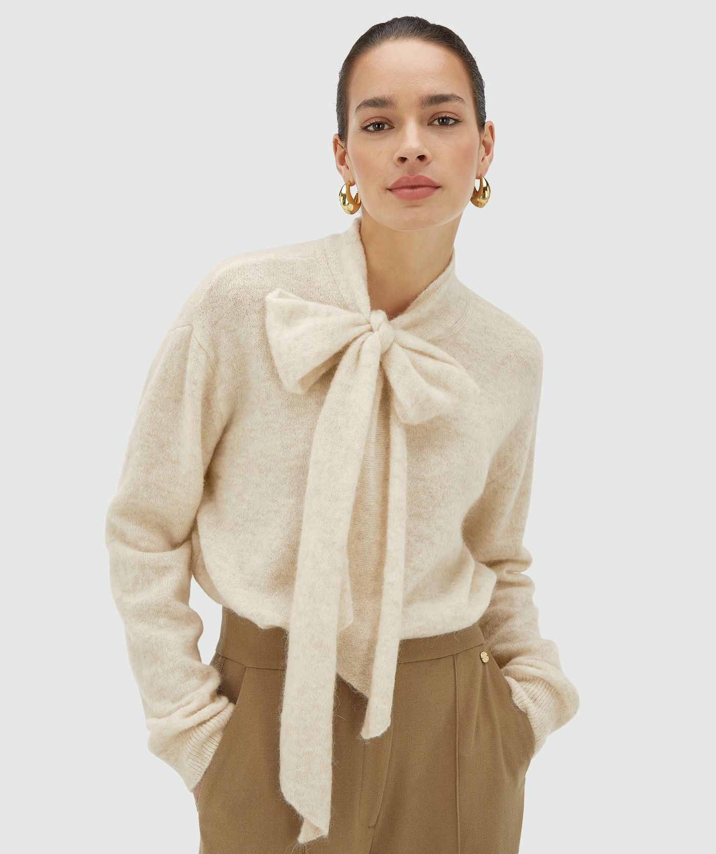 PEMMA regular fit trui met merinowol - ecru melange