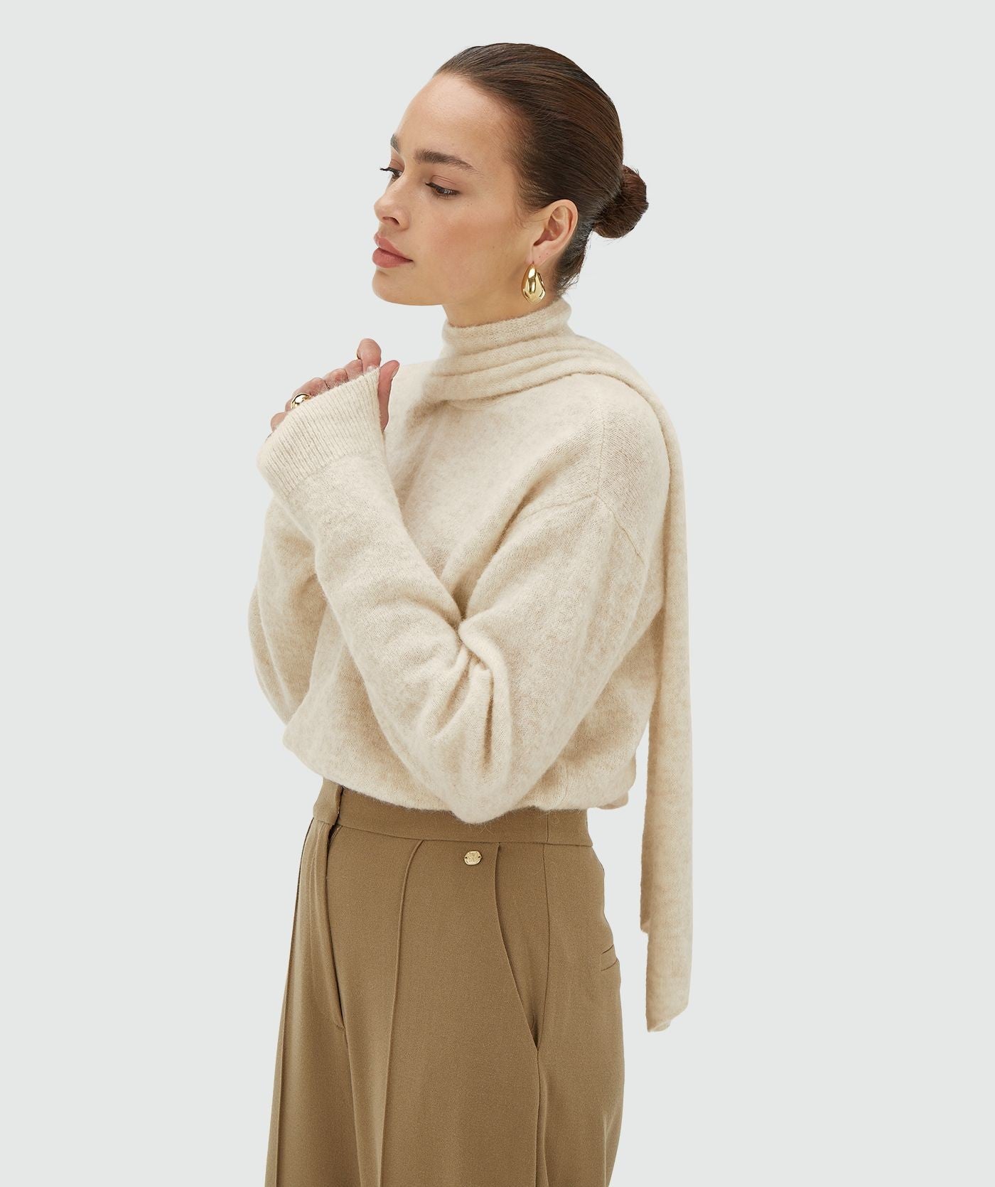 PEMMA regular fit trui met merinowol - ecru melange