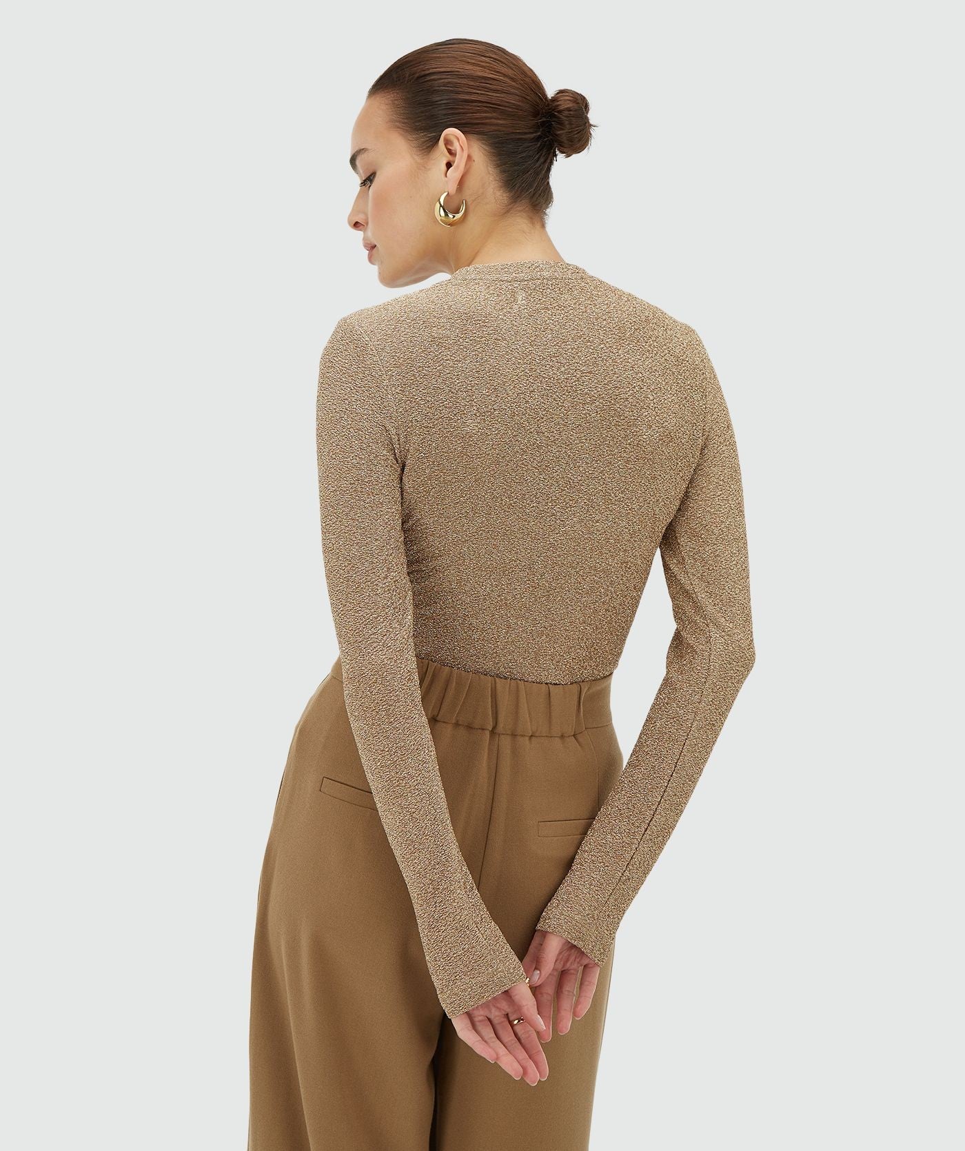 PALMER slim fit top met glitter - dark gold