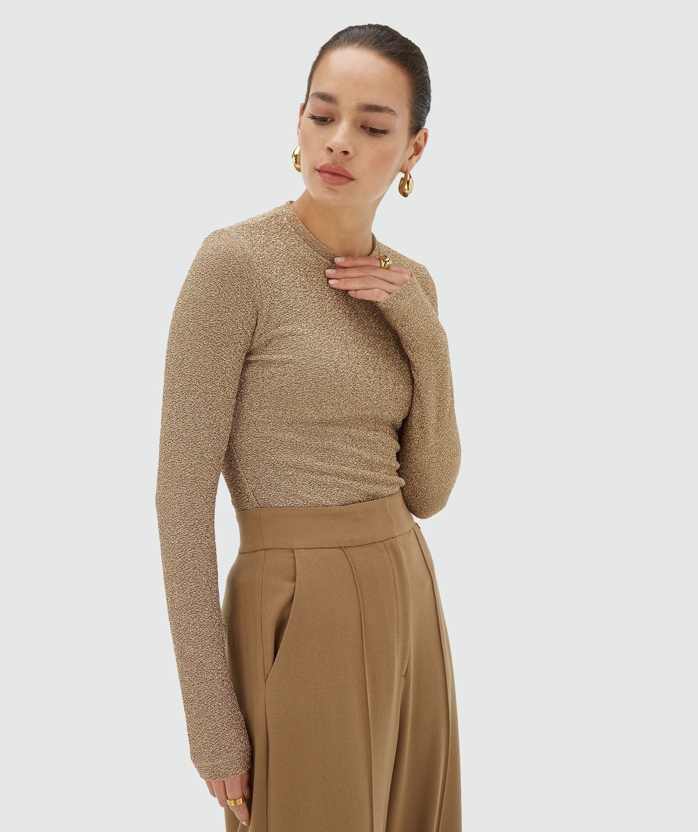 PALMER slim fit top met glitter - dark gold