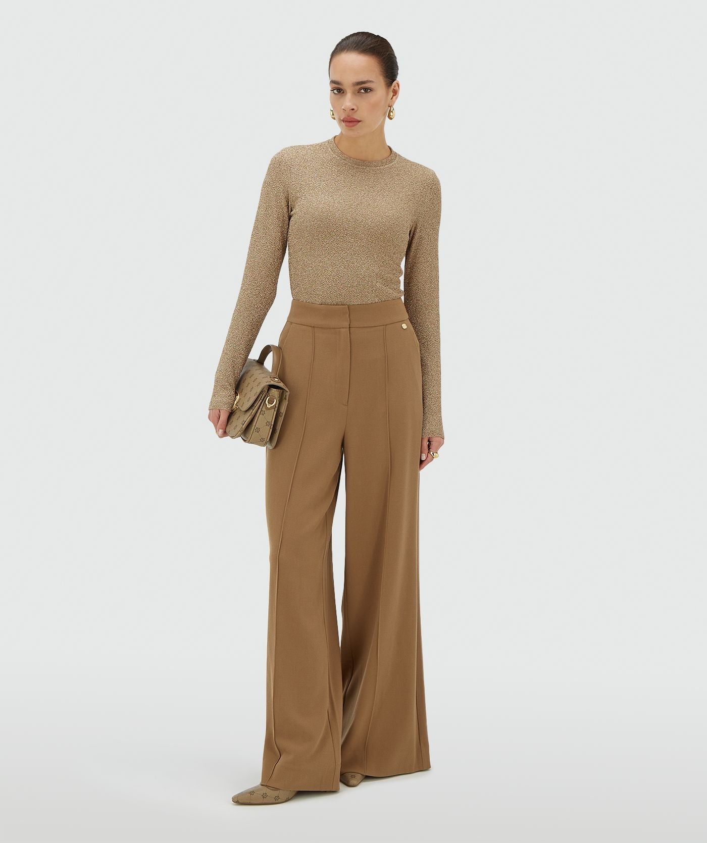 PALMER slim fit top met glitter - dark gold