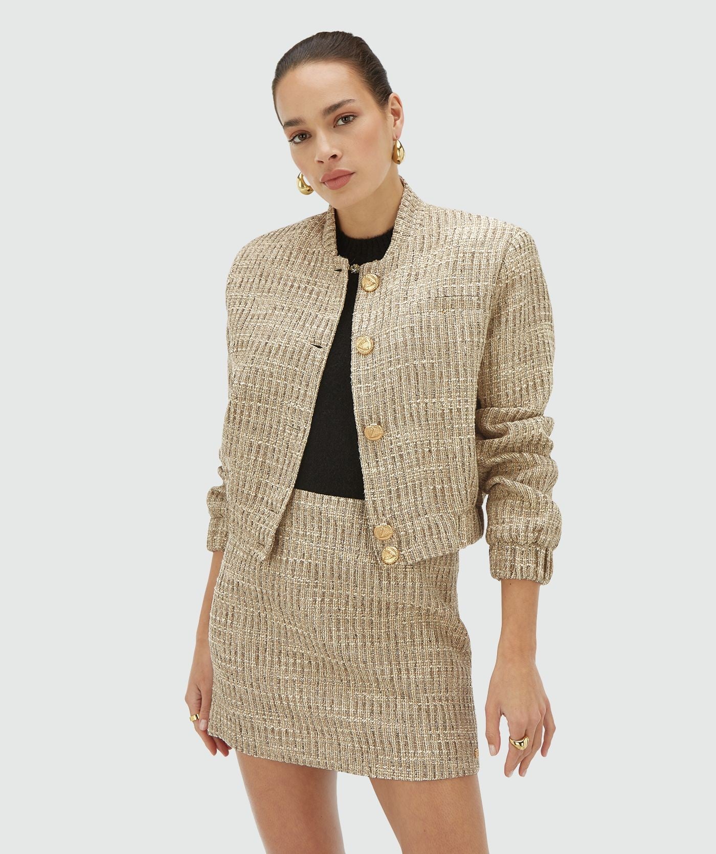 JUNIA regular bomber jacket met lurex - light ecru