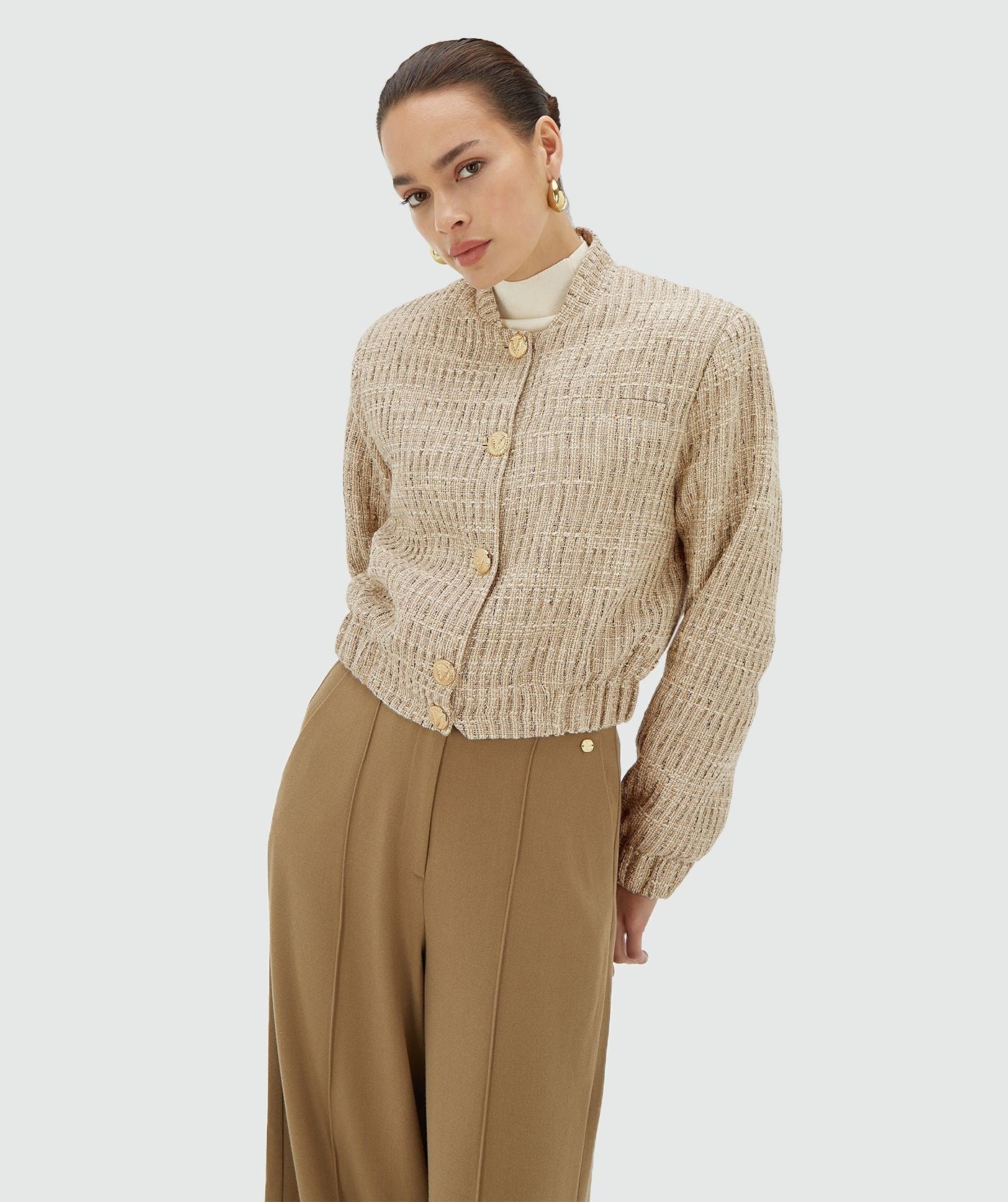 JUNIA regular bomber jacket met lurex - light ecru