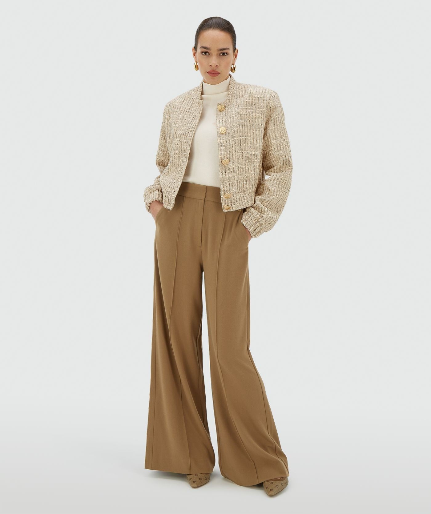 JUNIA regular bomber jacket met lurex - light ecru