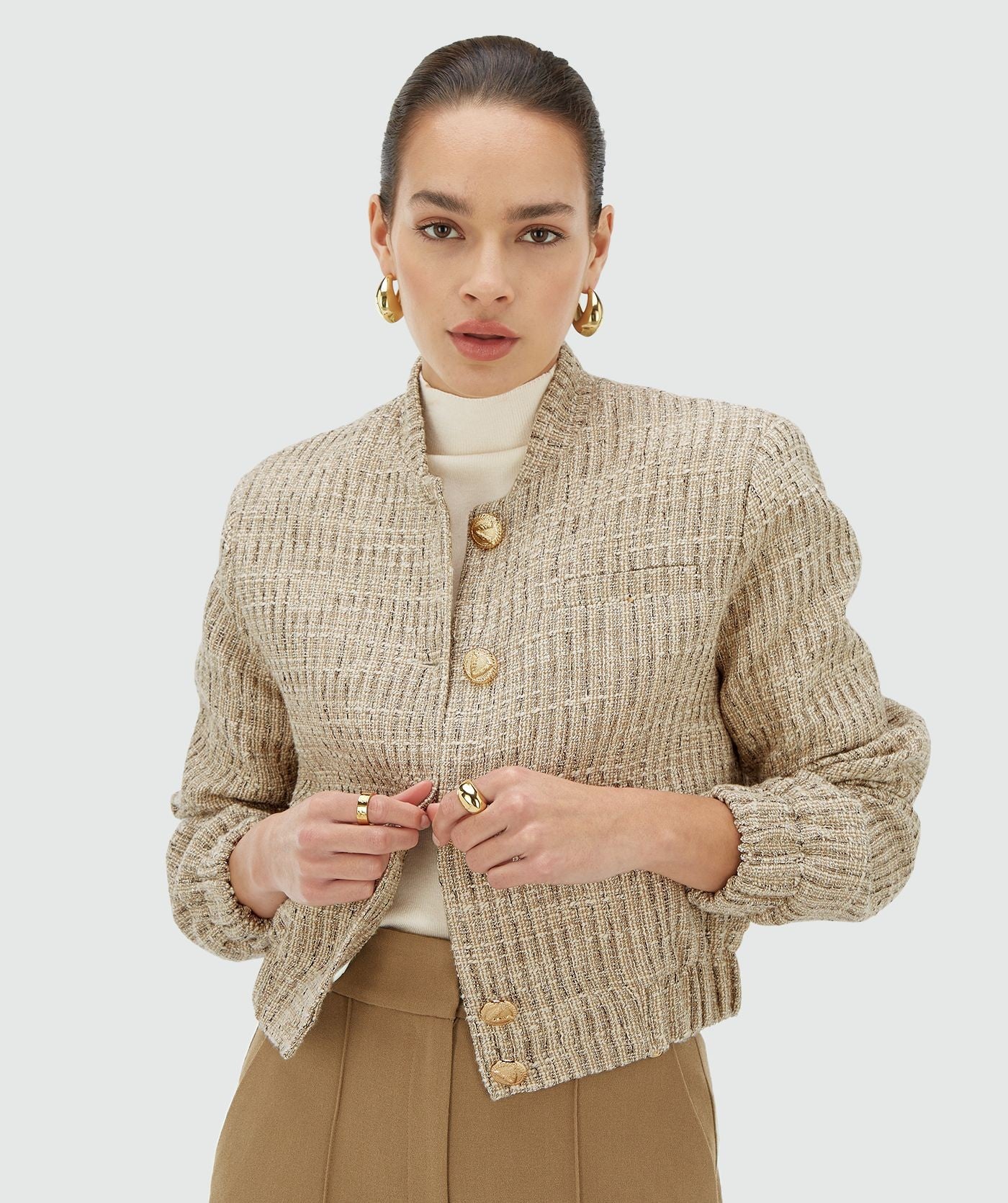 JUNIA regular bomber jacket met lurex - light ecru