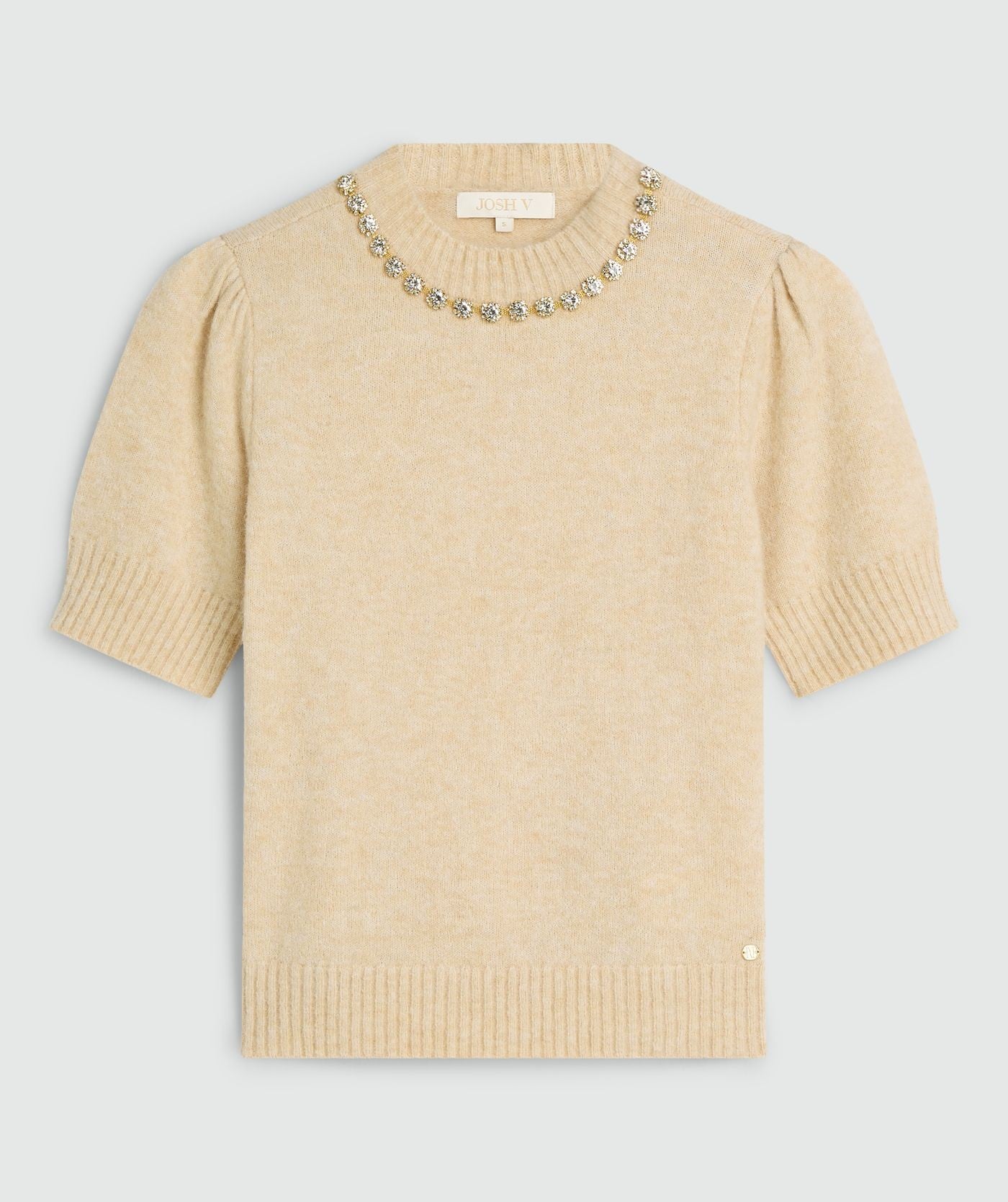 FRANKA slim fit top met merinowol - light beige melange