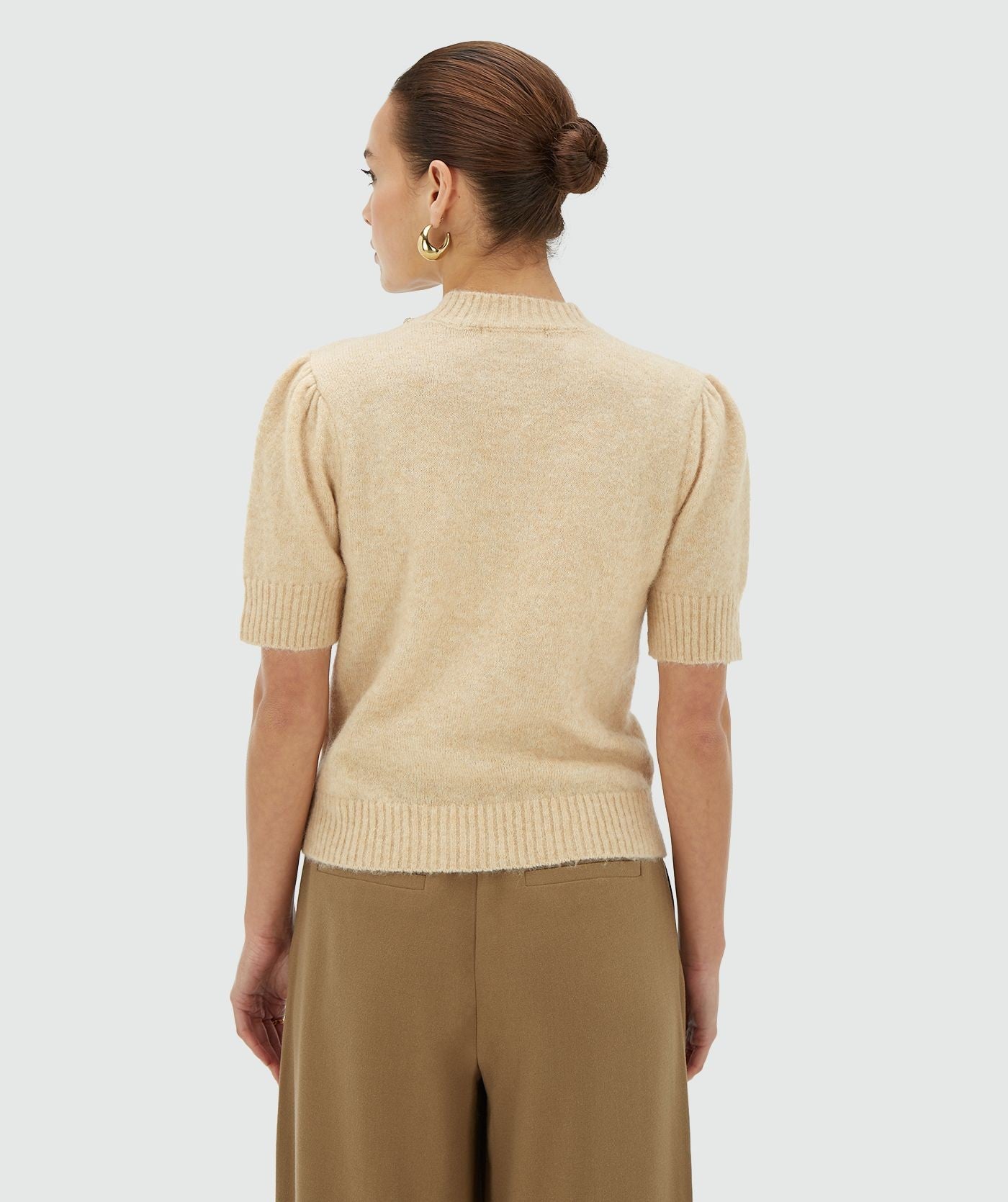 FRANKA slim fit top met merinowol - light beige melange
