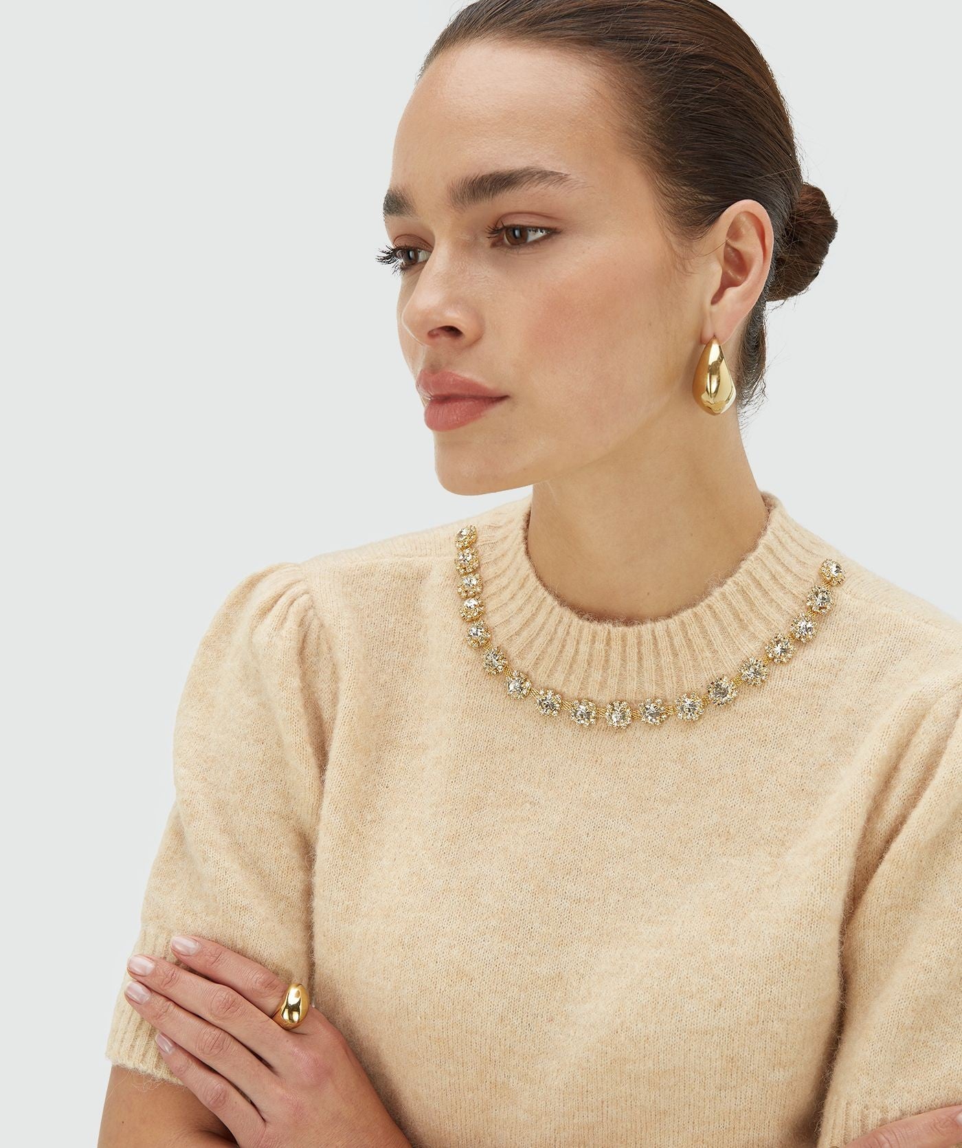 FRANKA slim fit top met merinowol - light beige melange