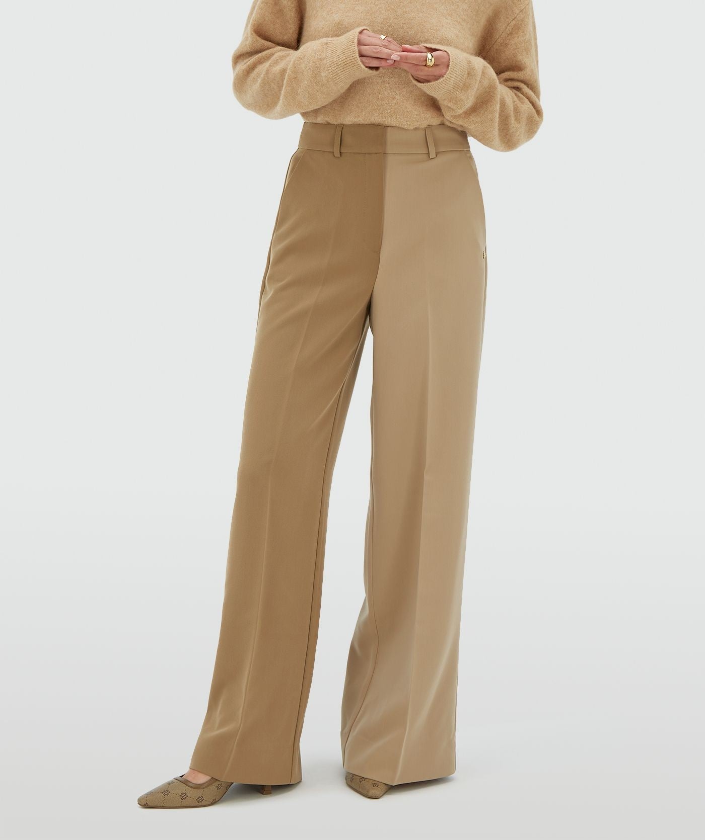EMMA two-tone mid rise wide leg pantalon - khaki light camel