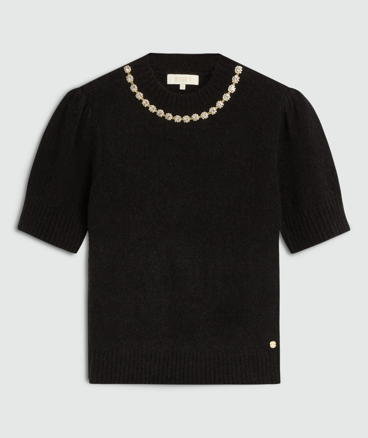 FRANKA slim fit top met merinowol - black