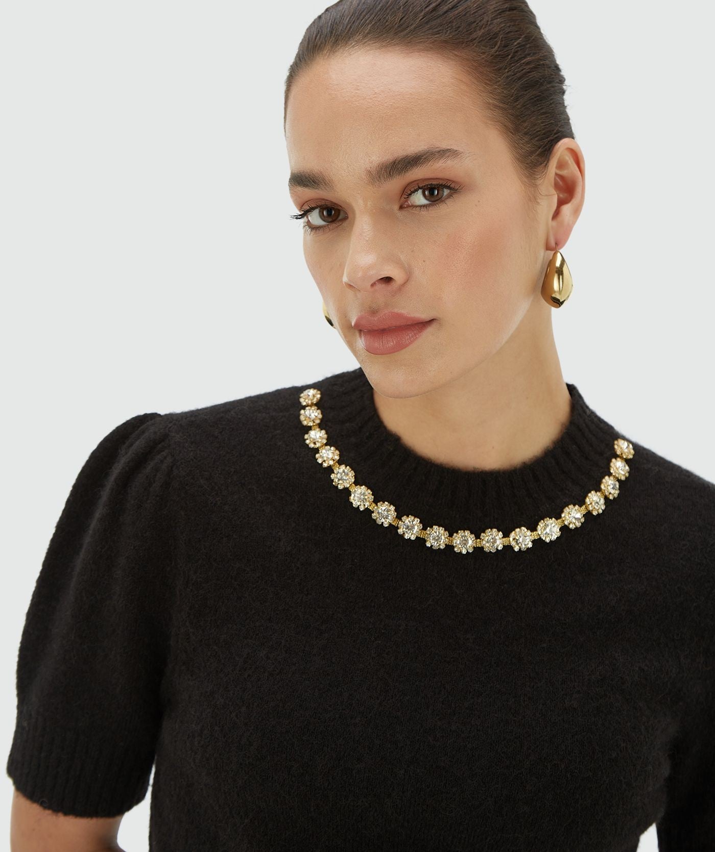 FRANKA slim fit top met merinowol - black