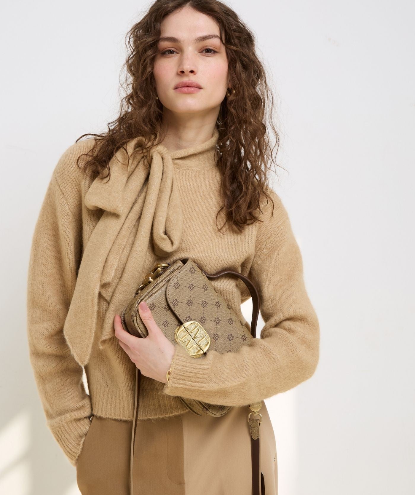 PEMMA regular fit trui met merinowol - light brown melange