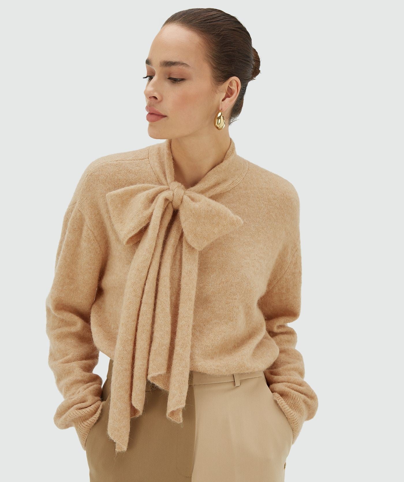 PEMMA regular fit trui met merinowol - light brown melange