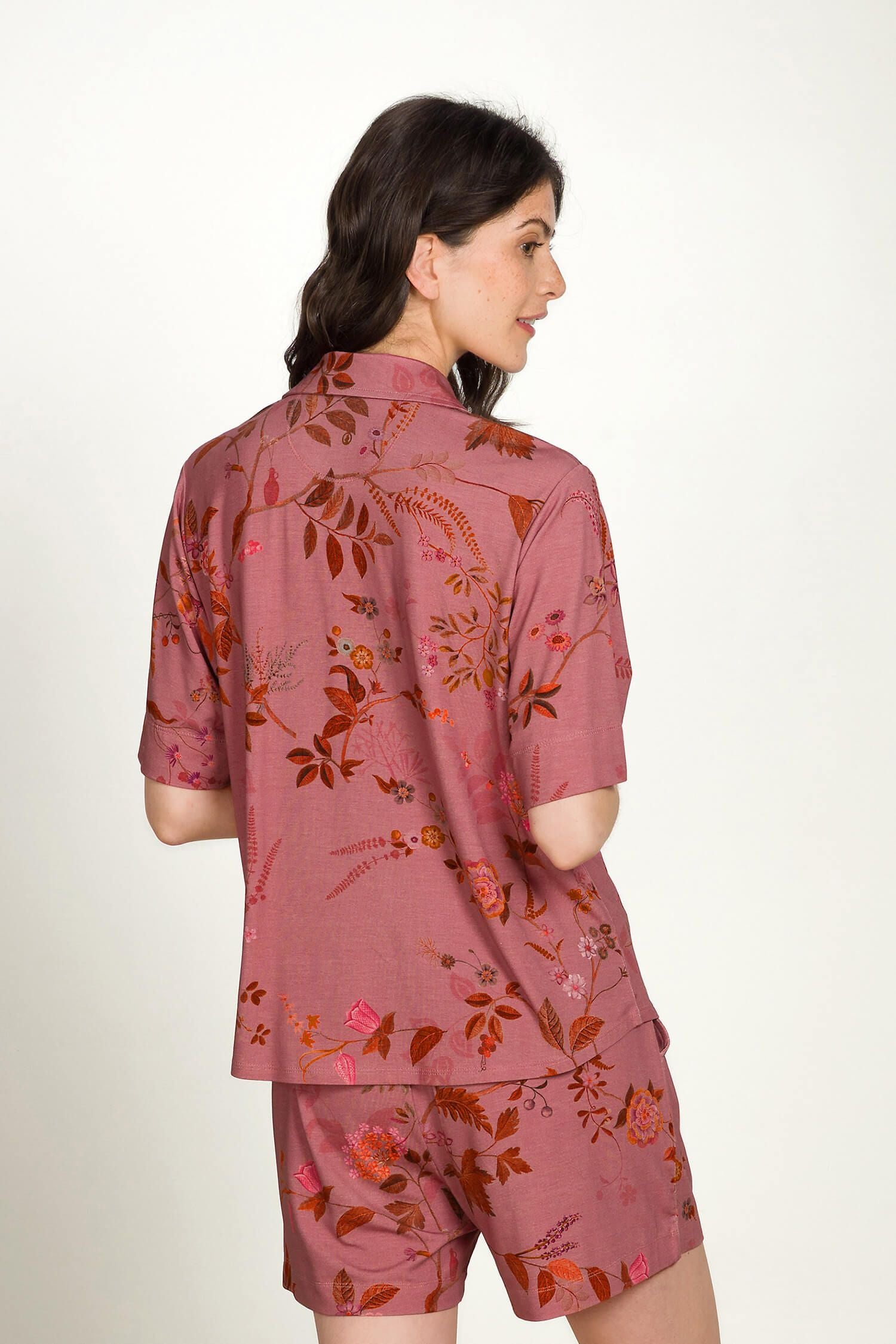 Flora Top Korte Mouw Bodhi Flower Donkerroze
