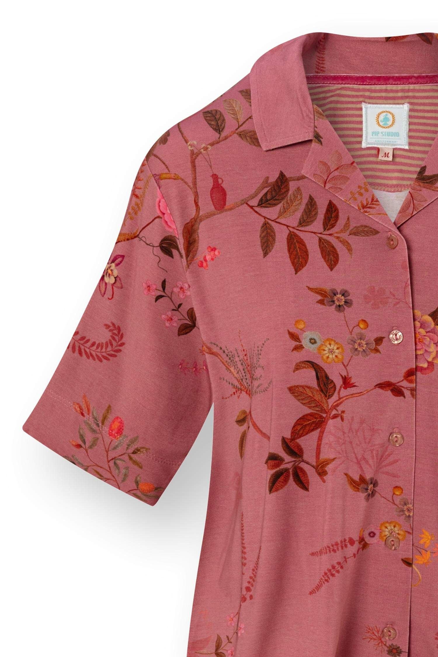 Flora Top Korte Mouw Bodhi Flower Donkerroze