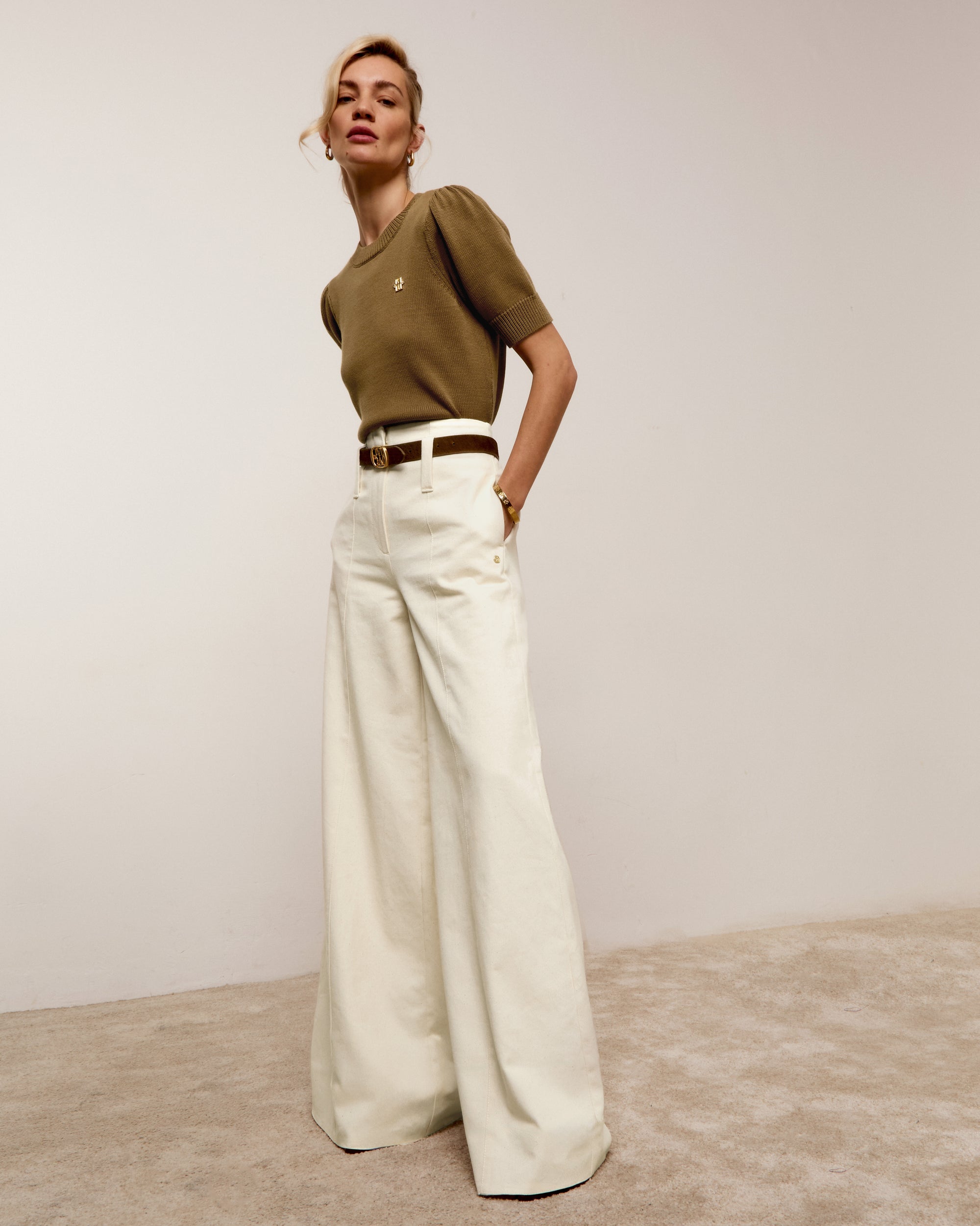 JV-MAUREEN high waisted wide leg jeans - ecru