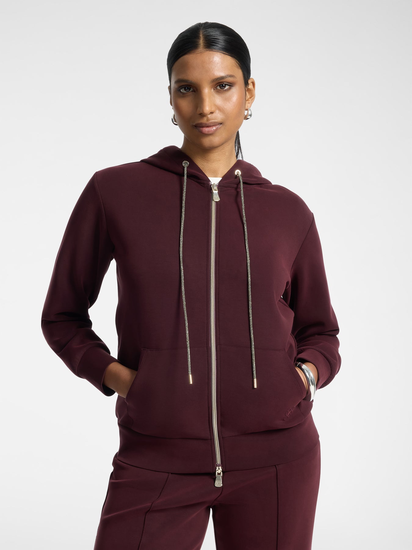 Hoodie met rits en capuchon in technische scuba-stof