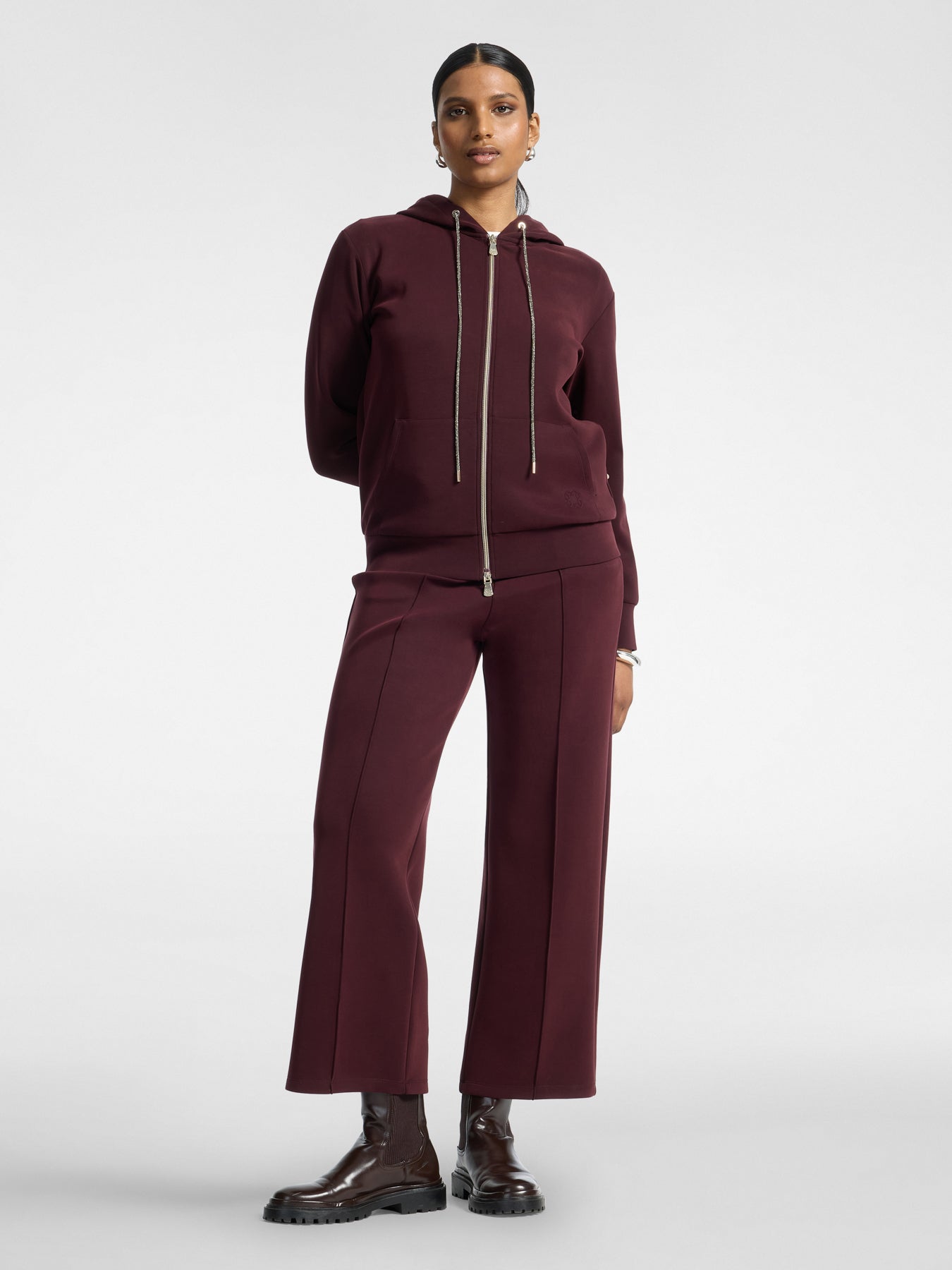 Wide-leg broek met elastische taille in scuba-stof