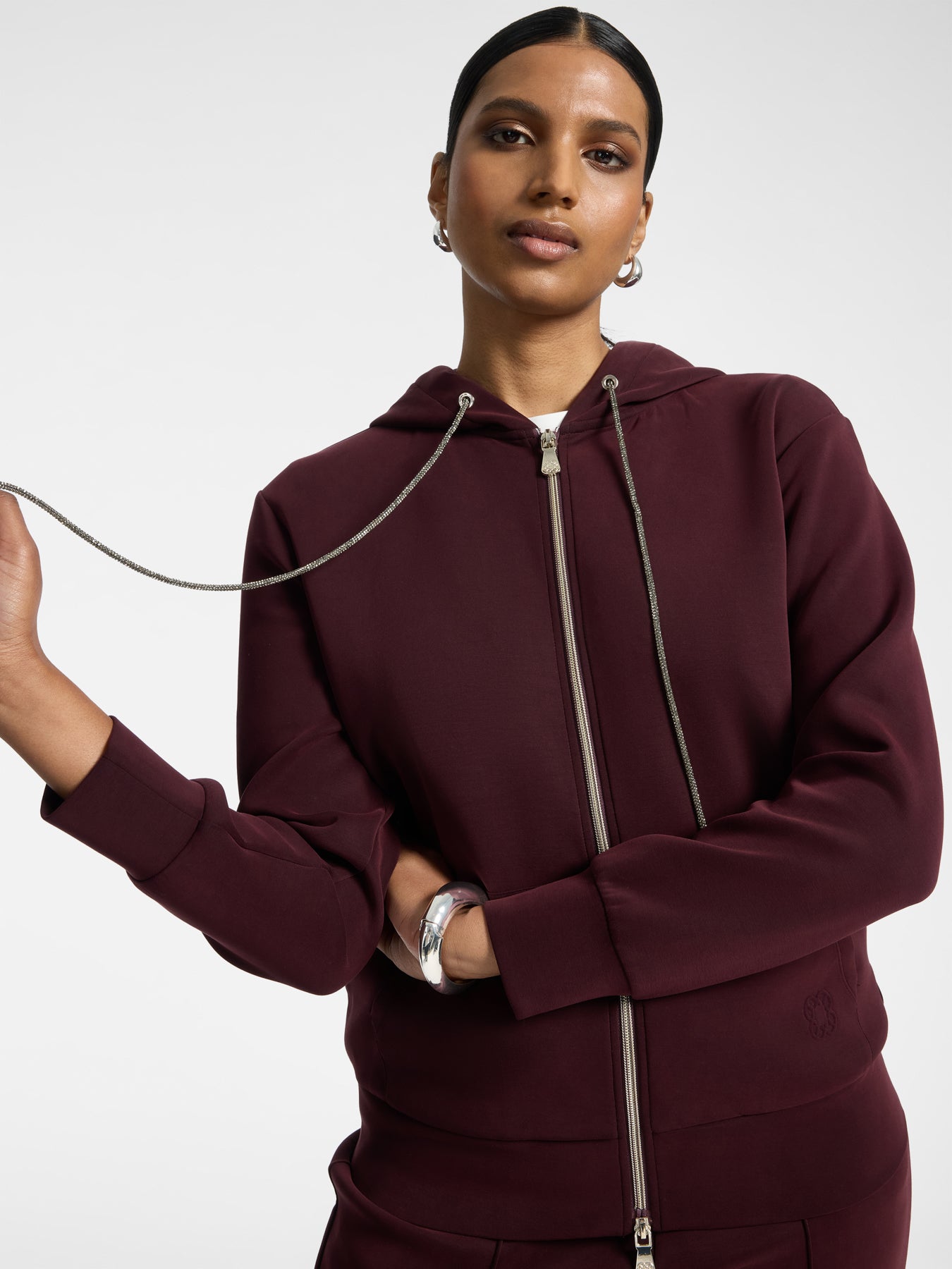 Hoodie met rits en capuchon in technische scuba-stof