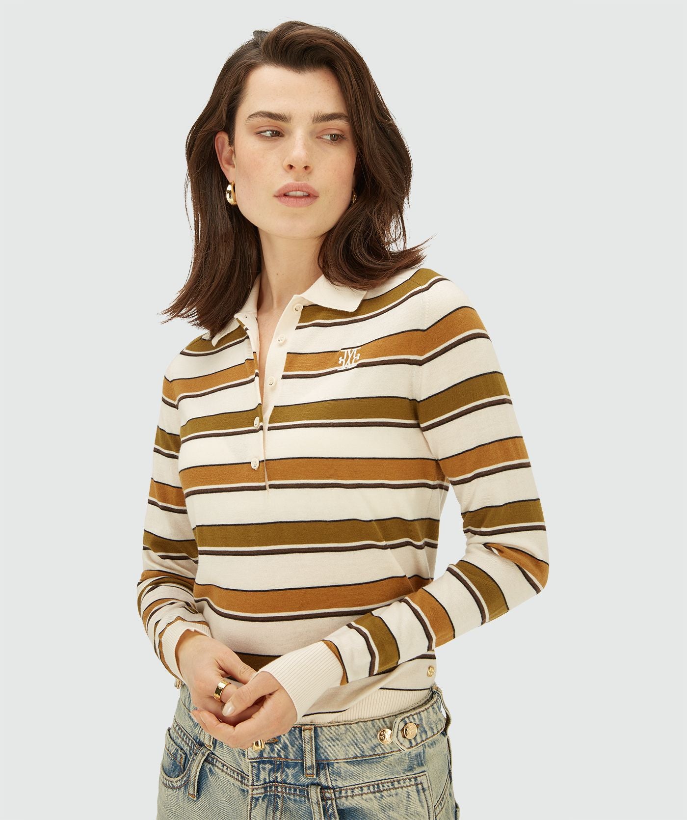 AUDREY slim fit trui met strepen - olive green stripe