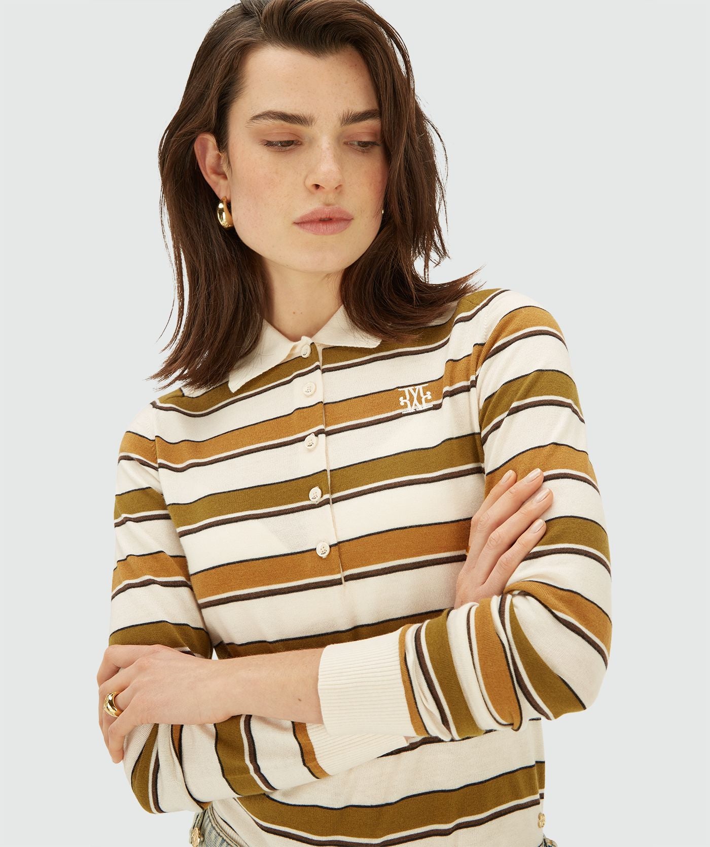 AUDREY slim fit trui met strepen - olive green stripe
