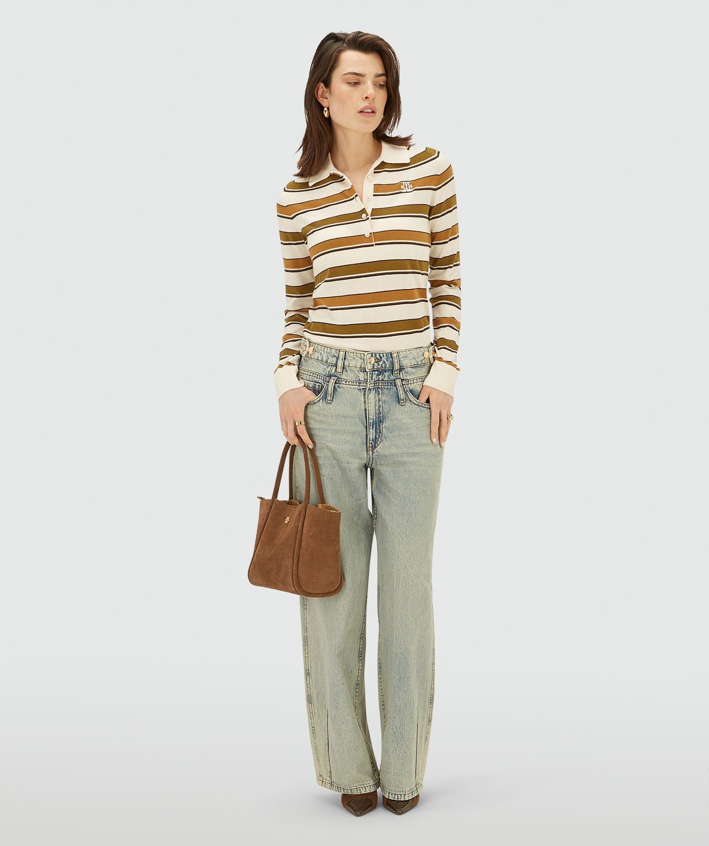 AUDREY slim fit trui met strepen - olive green stripe