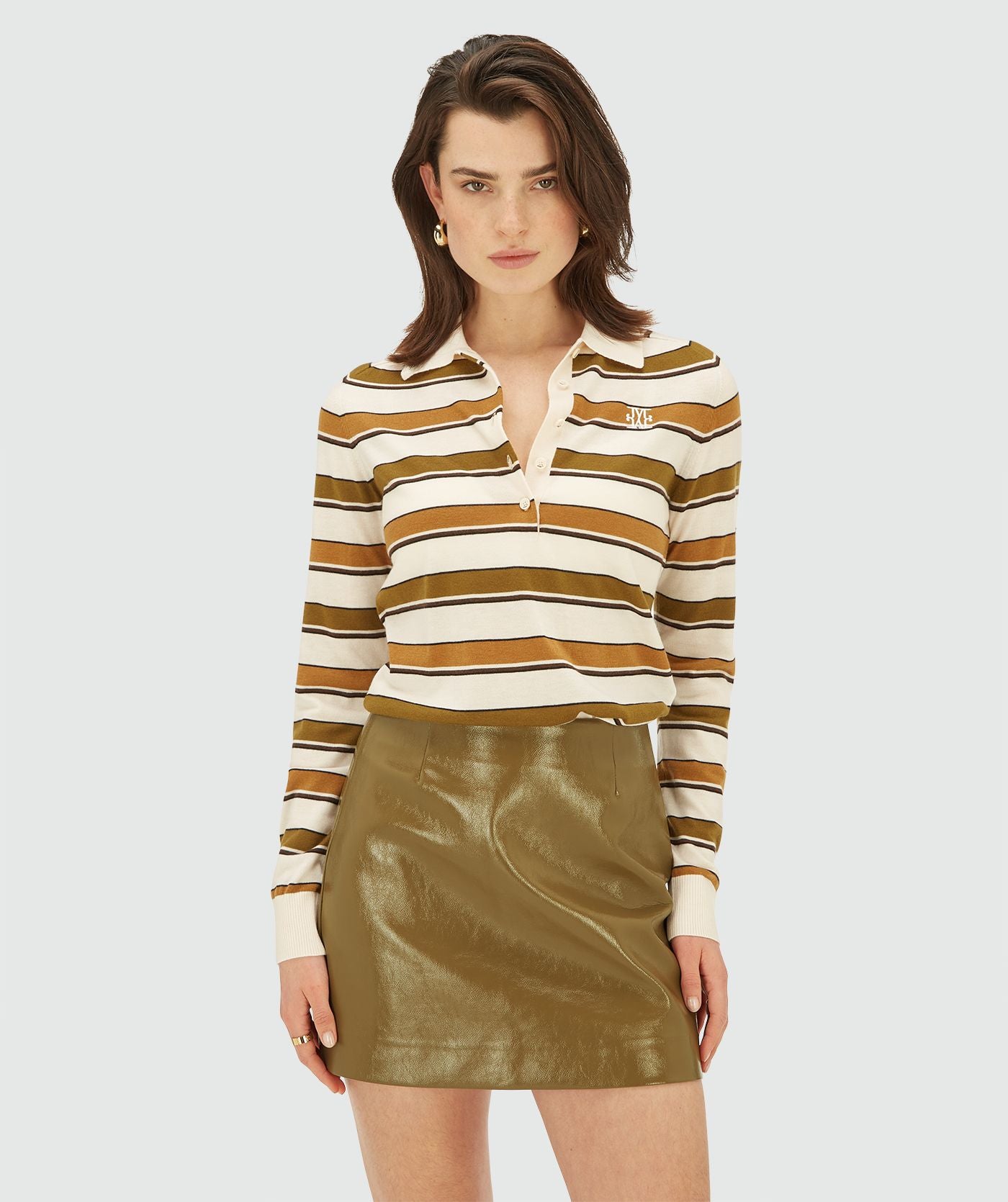AUDREY slim fit trui met strepen - olive green stripe
