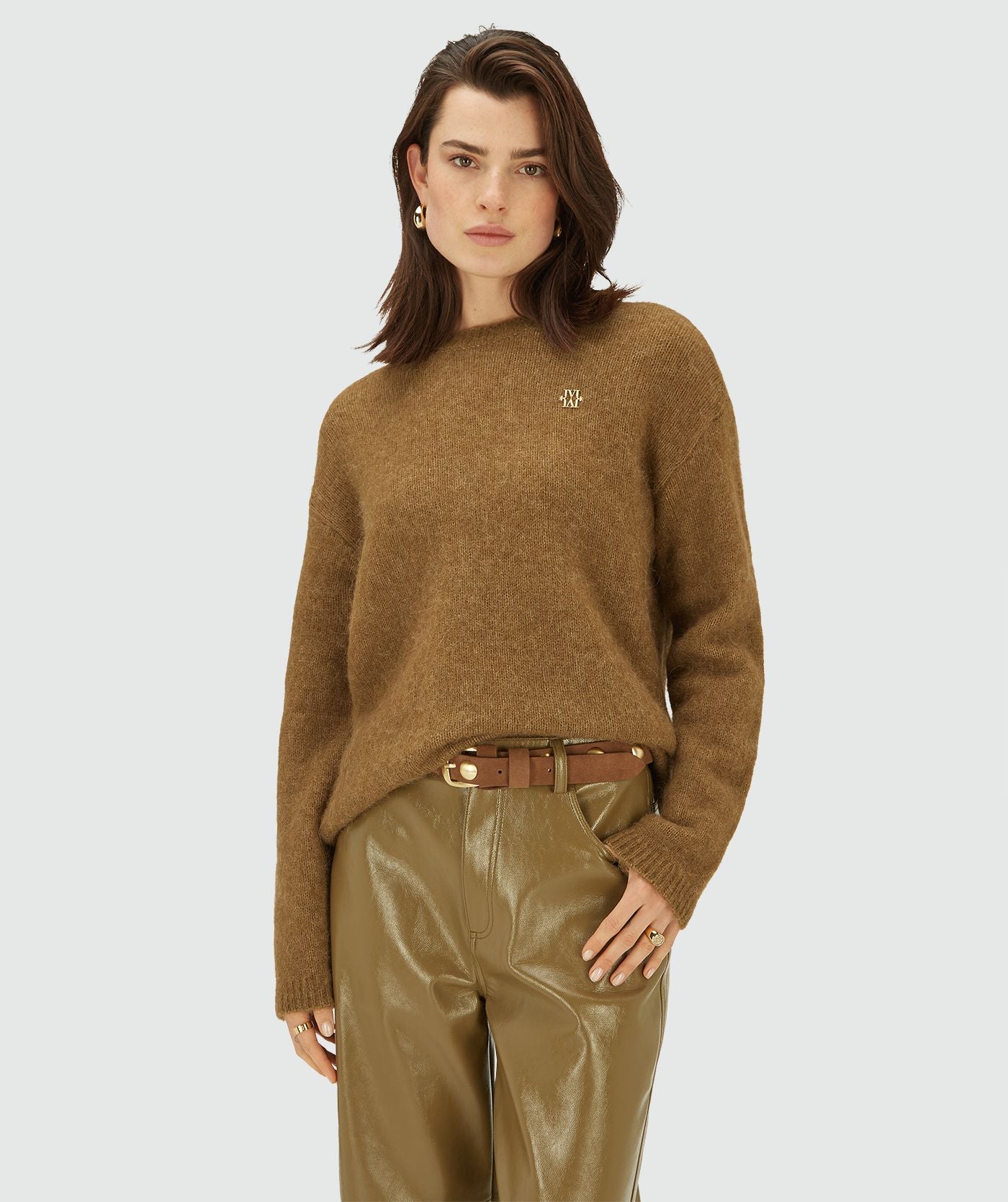 LOREEN oversized sweater met merinowol - olive green melange