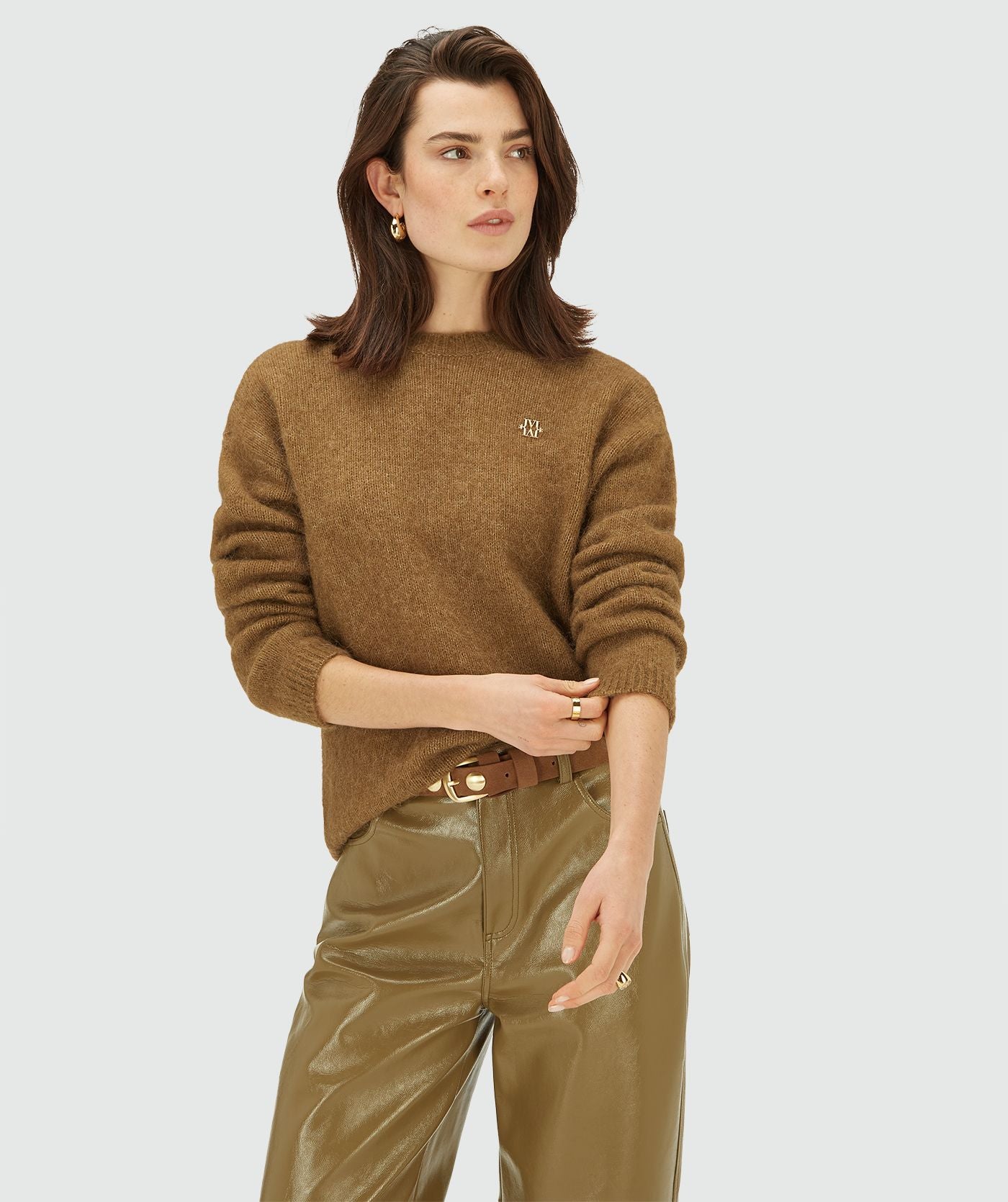 LOREEN oversized sweater met merinowol - olive green melange