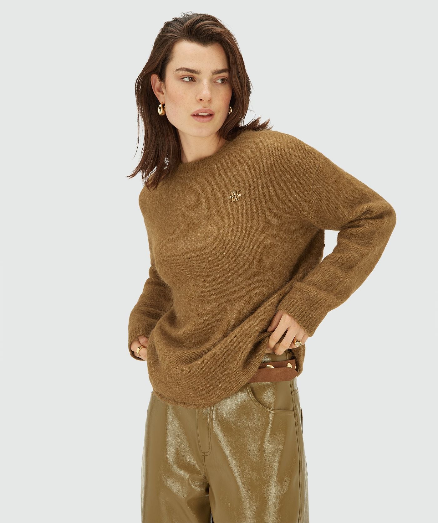 LOREEN oversized sweater met merinowol - olive green melange