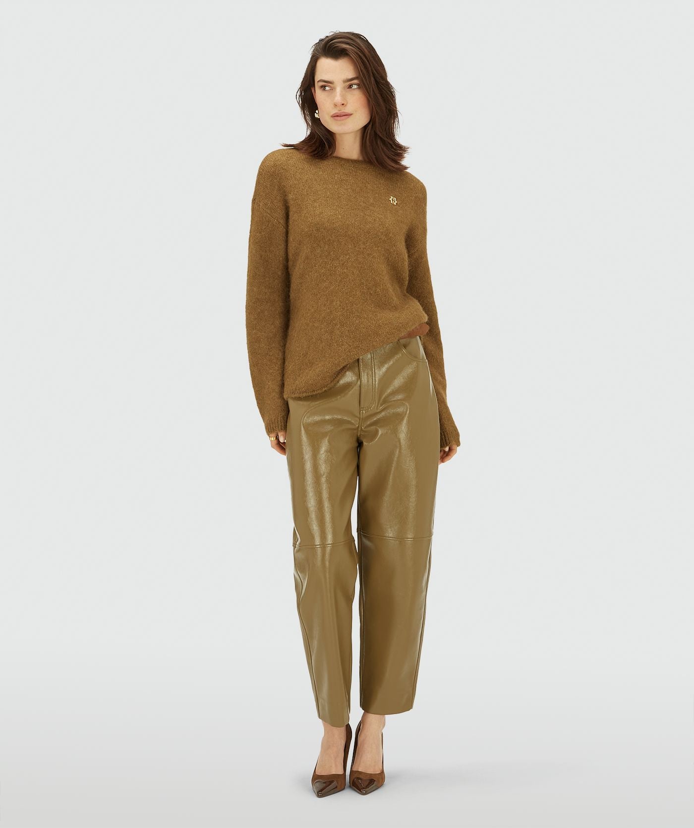 LOREEN oversized sweater met merinowol - olive green melange