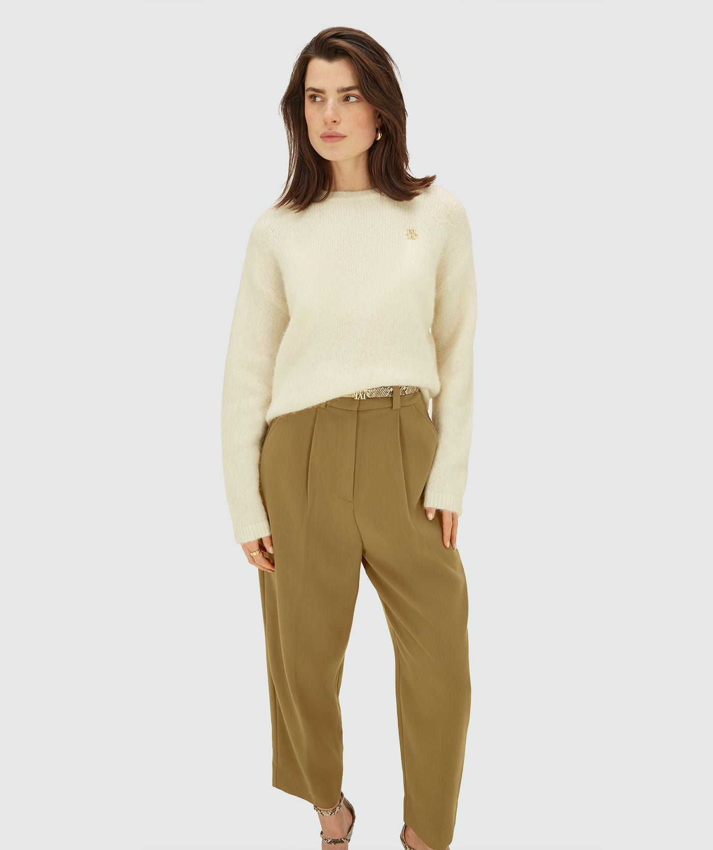 LOREEN oversized sweater met merinowol - light ecru melange