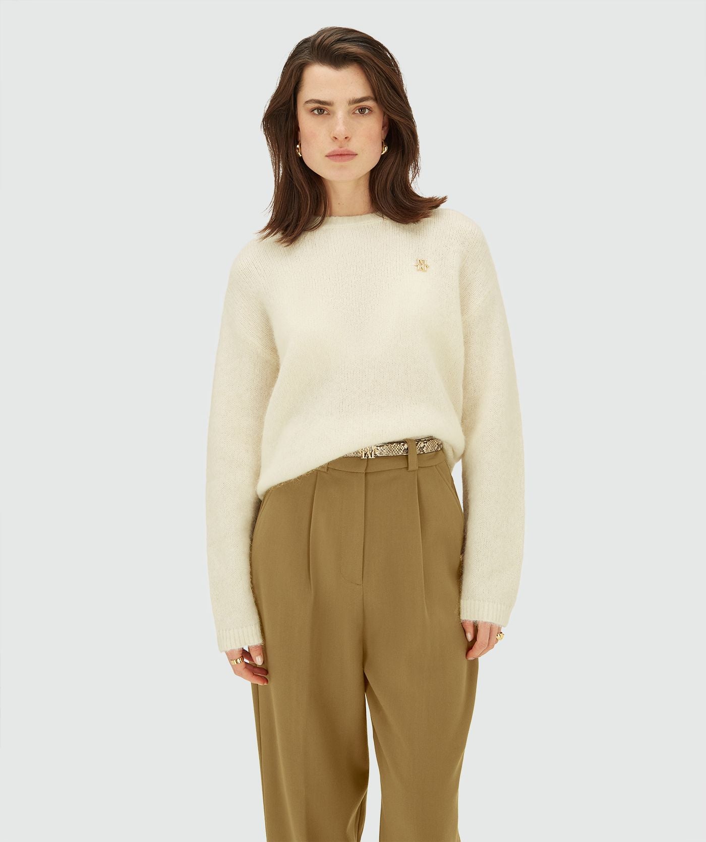 LOREEN oversized sweater met merinowol - light ecru melange